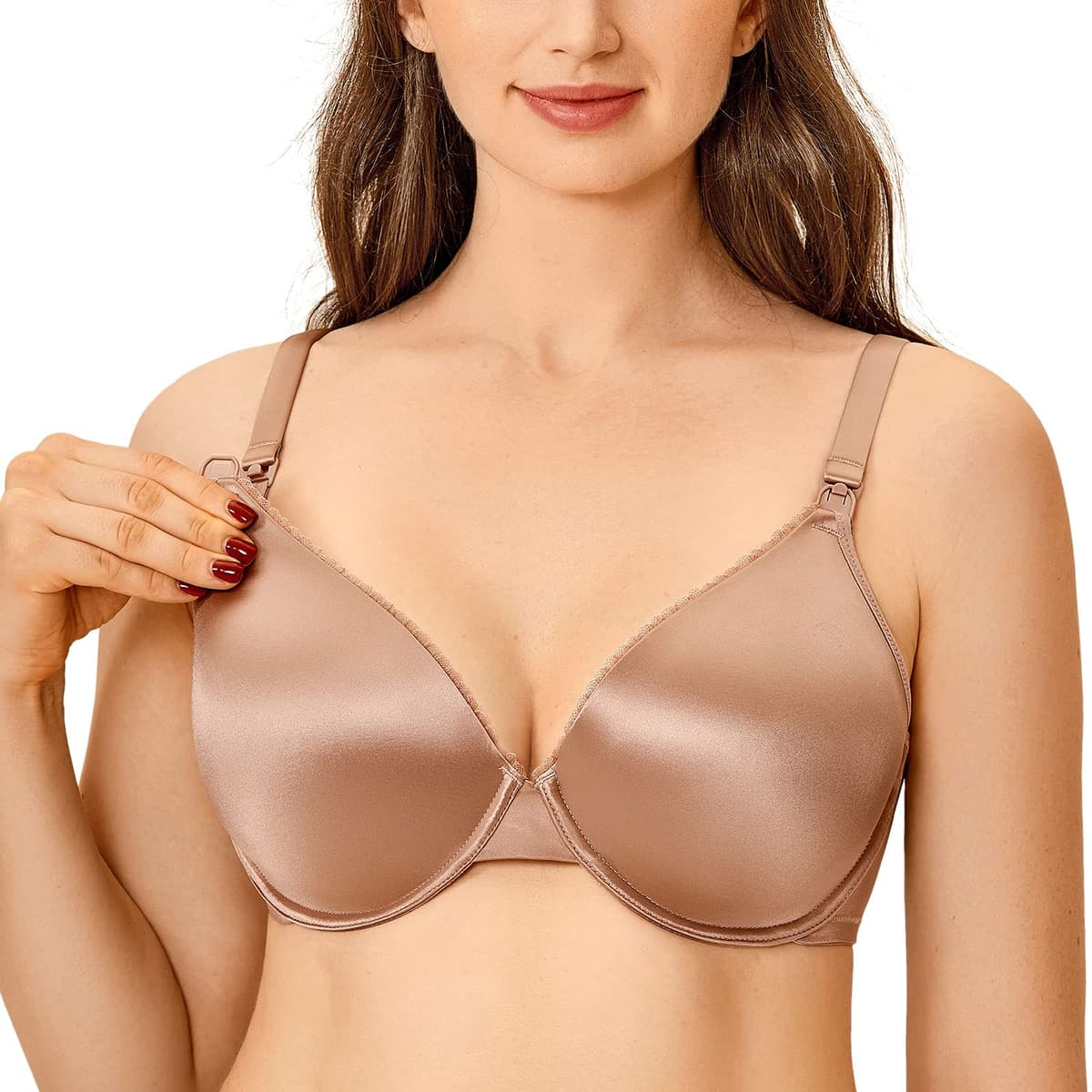 Gratlin Women's Full Cup Lightly Lined Plunge Underwire Maternity Nursing Bra — view 15