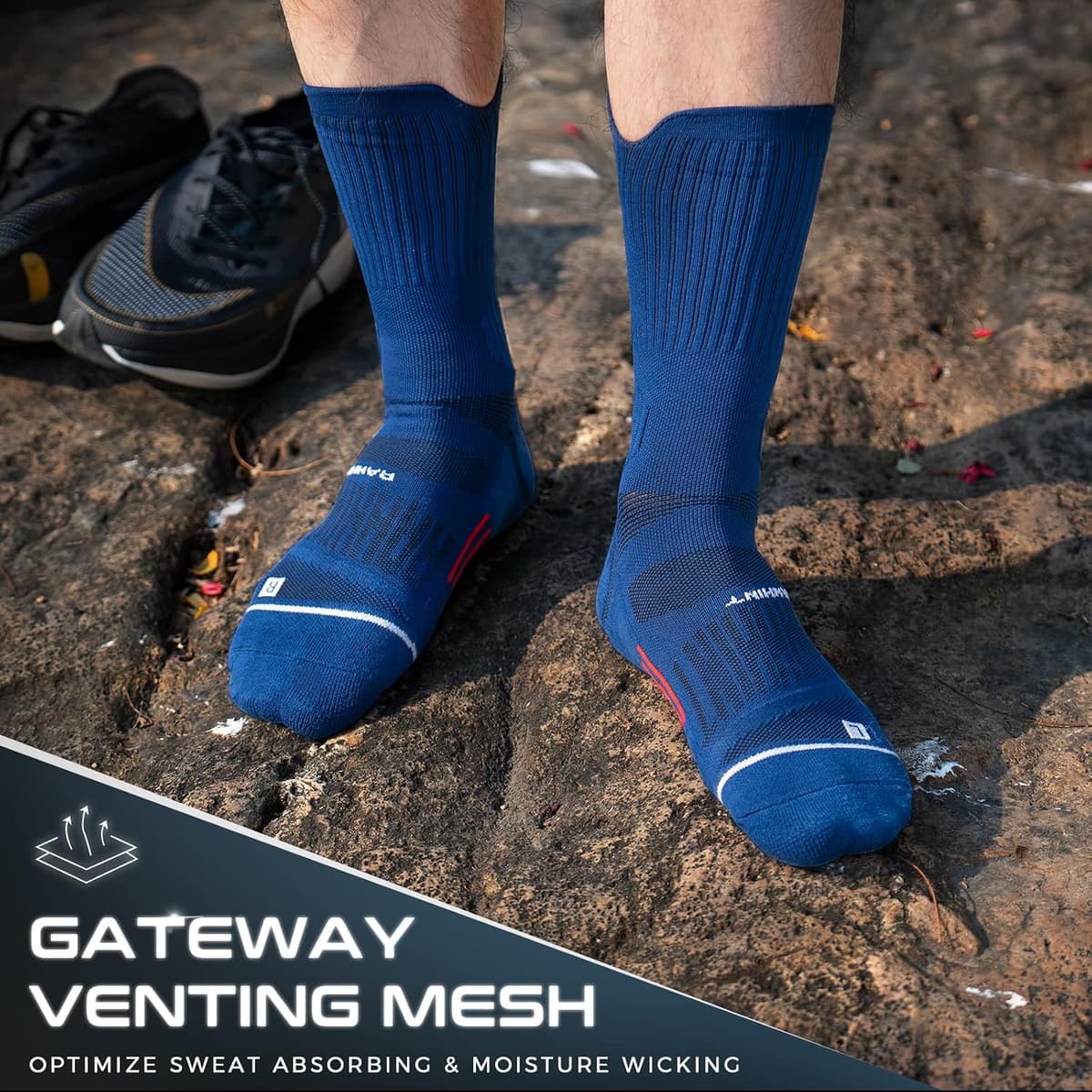 Rahhint Coolmax Compression Men's Running Socks, Sports Anti-Blister, Breathable Cushioning, Arch Support (Sizes 35-51, 3 Pai — view 2