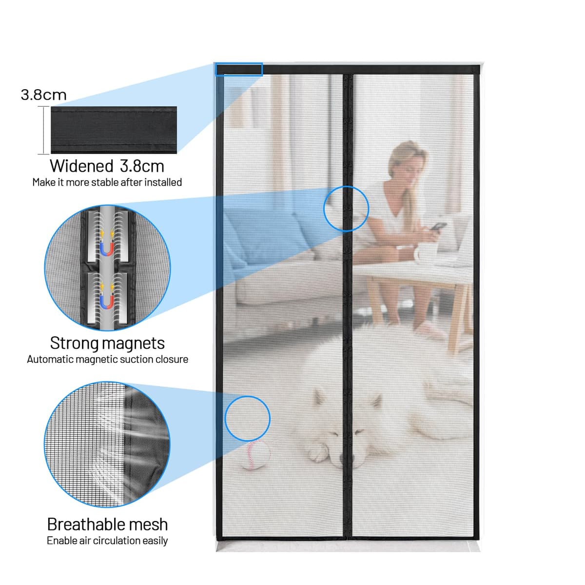 Mosquitera Puerta Magnetica - 90 x 210 CM - Negro, Mosquiteras para Puertas, Cierre Magnético de Arriba a Abajo, Automáticamente,Mantiene el Aire Fresco — view 3