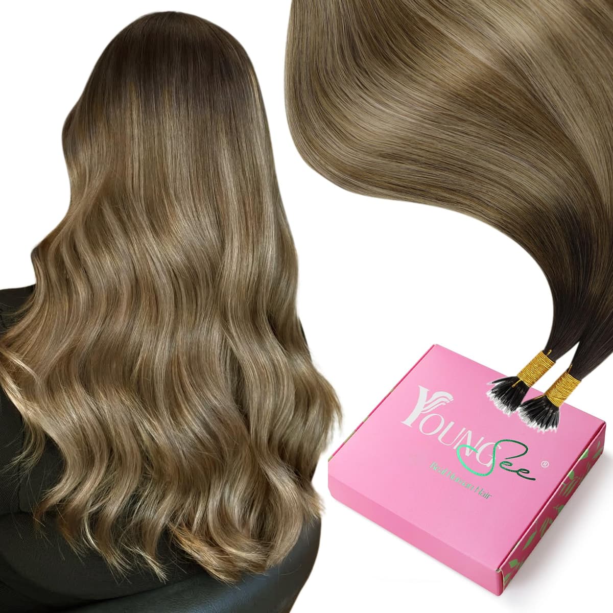 YoungSee Nano Hair Extensions Blonde 16inch Nano Beads Hair Extensions Warm Ash Blonde Highlight Bleach Blonde Nano Ring Hair Extension Highlight for School Soft Cold Fusion 50s 50g — view 36