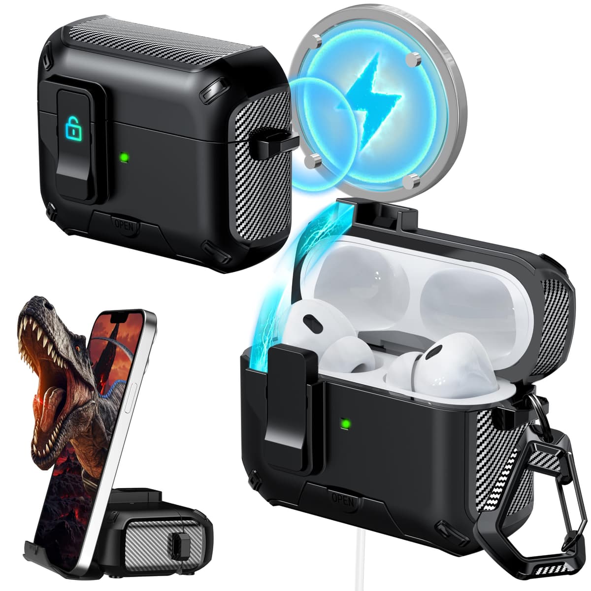 RFUNGUANGO Compatible con Airpods 4 Estuche (2024) con Kit de Limpieza, Clip de Bloqueo Seguro y Estuche de Protección a Prueba de Golpes para Airpods 4ta Generación Lanzamiento 2024,Cielo Estrellado — view 17