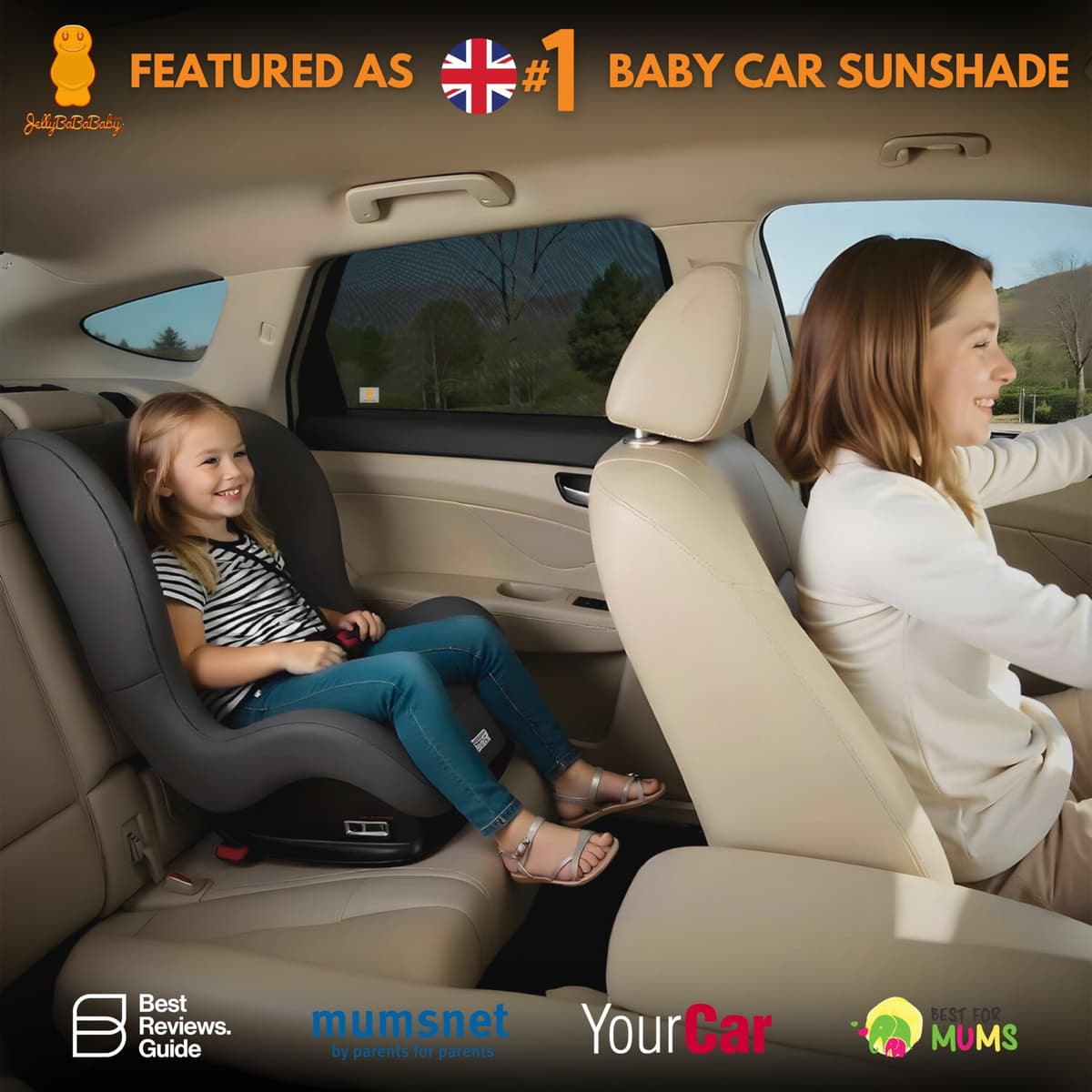 JBB Premium Car Window Shades for Baby – 2 Pack Stretchable Mesh (Fits 95% Cars) | Baby Car Sun Shades – UV Protection for Kids & Pets | Rear Side Car Window ShadesBaby | Breathable Privacy Shade — view 2