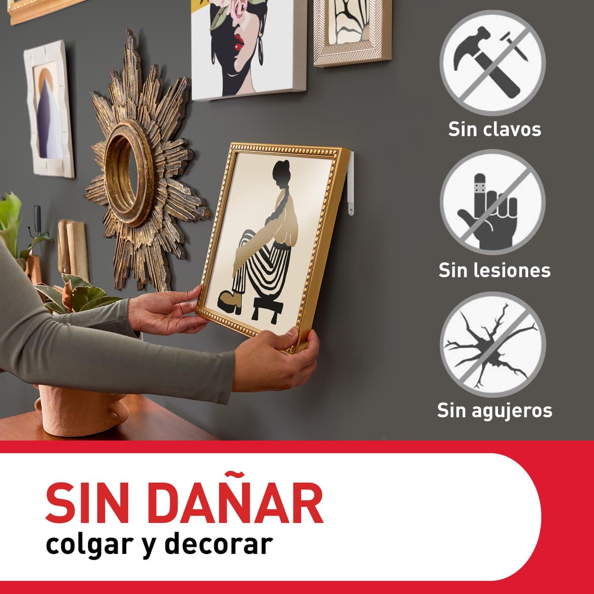 Command Tiras Adhesivas para Colgar Cuadros, 8 Pares de Tiras Medianas y 8 Grandes Blancas - Para Marcos, Espejos y Otros Adornos - Colgar sin Agujeros ni Taladrar — view 2