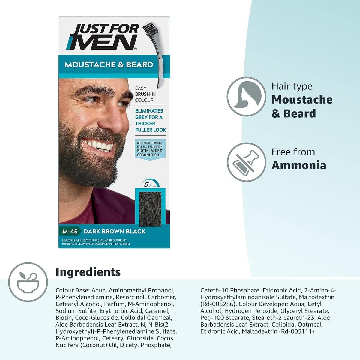 Just for men Moustache & Beard Dark Brown Dye, Eliminates Grey for a Thicker & Fuller Look M45 — view 7