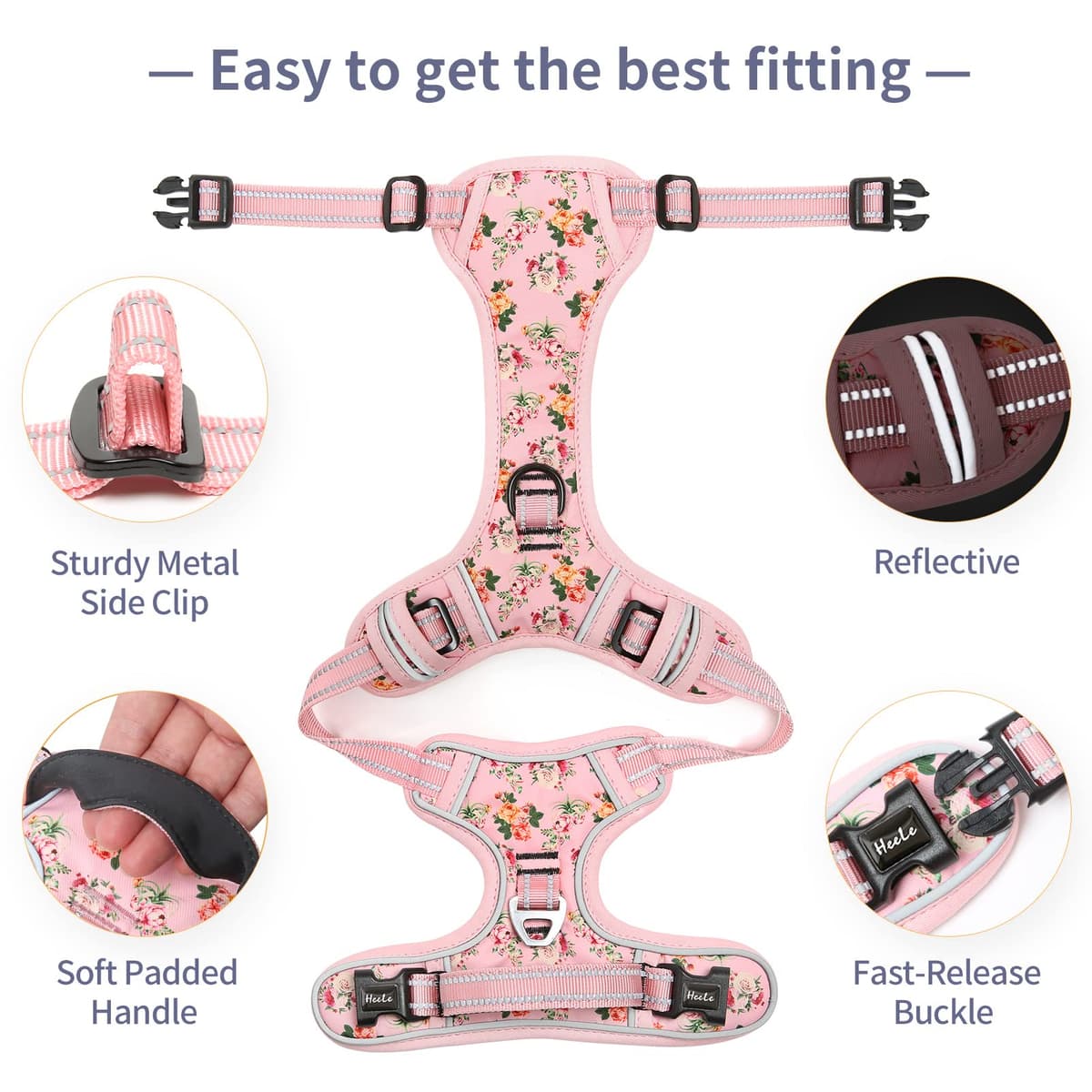 HEELE Dog Harness Medium No Pull Dog Vest Harness with Soft Handle Reflective Pet Harness for Outdoor Training Walking, Black, M — view 165