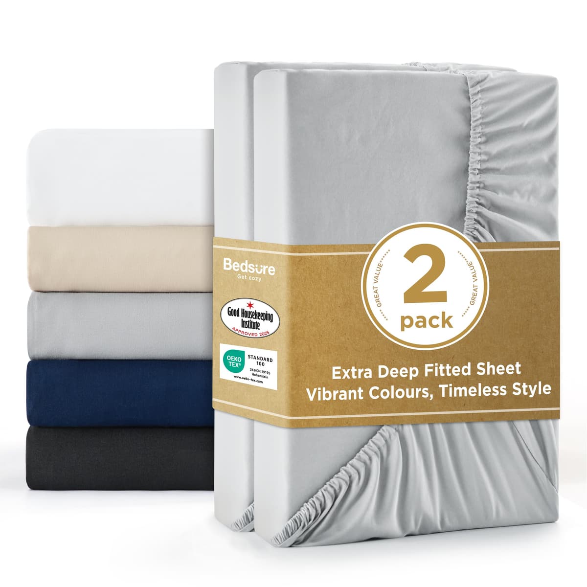 Bedsure Small Double Fitted Sheet - Bed Sheets Extra Deep Pocket 16 Inches (40 cm), Soft Brushed Polyester Microfiber Material for 3/4 Bed, Beige, 122x190cm — view 22