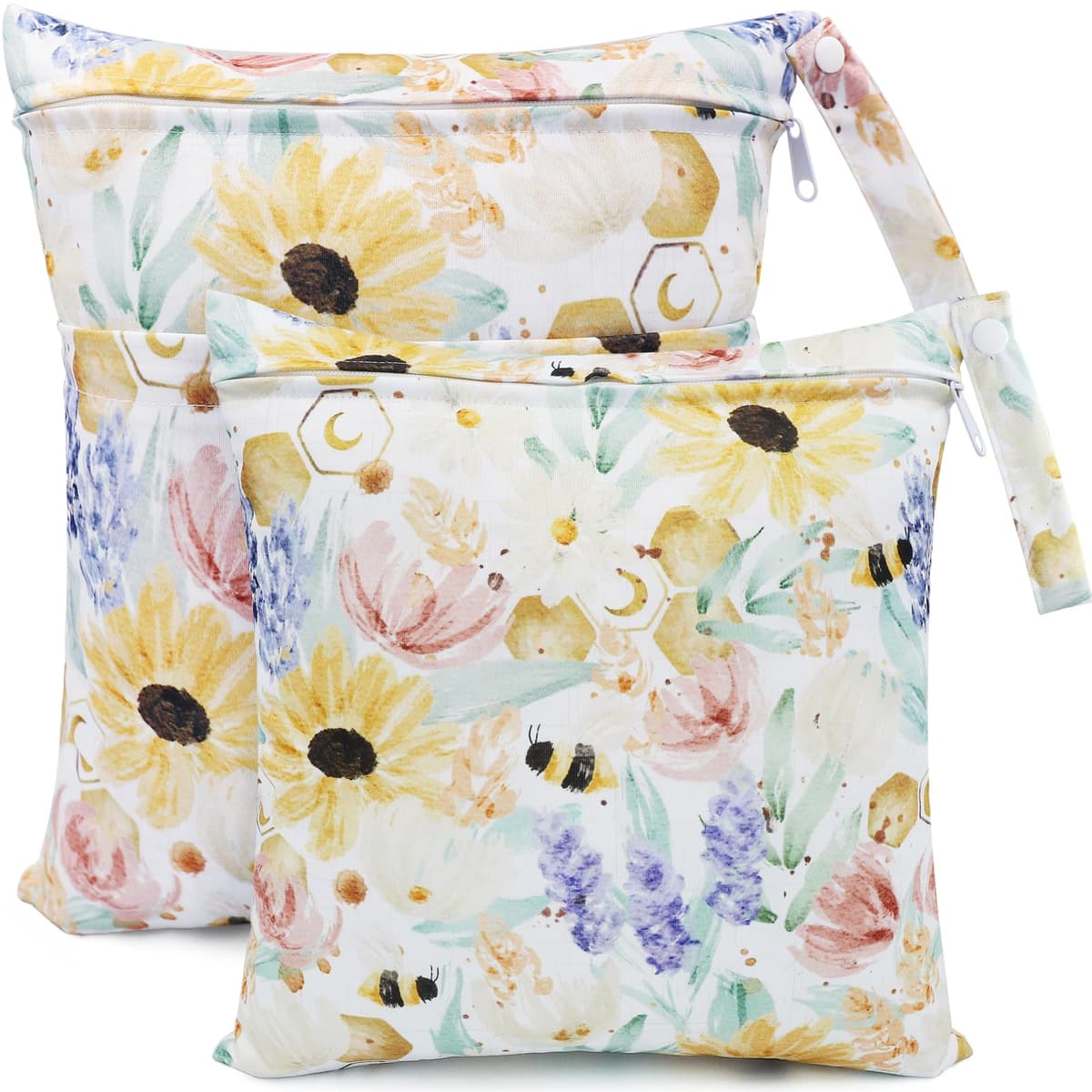 Wet Bag, 2 PCS Wet Dry Bags for Cloth Diapers Nappy Daycare Organiser Storage Bags, Waterproof Washable Reusable Zipper Bag (Colourful)