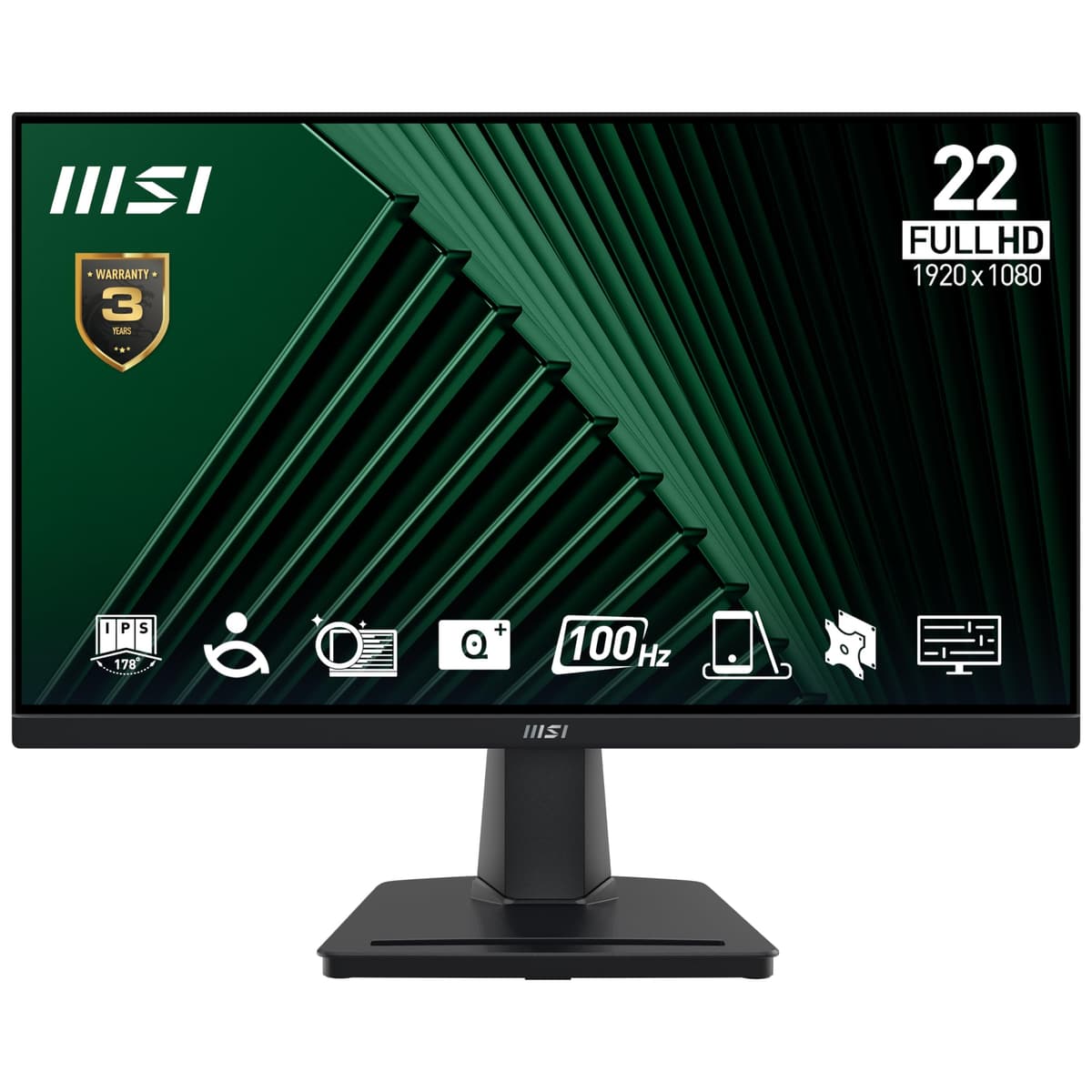 MSI PRO MP225V 21.5 Inch Full HD Office Monitor - 1920 x 1080 VA Panel, 100 Hz, Eye-Friendly Screen, Tilt-Adjustable - HDMI, D-Sub (VGA)