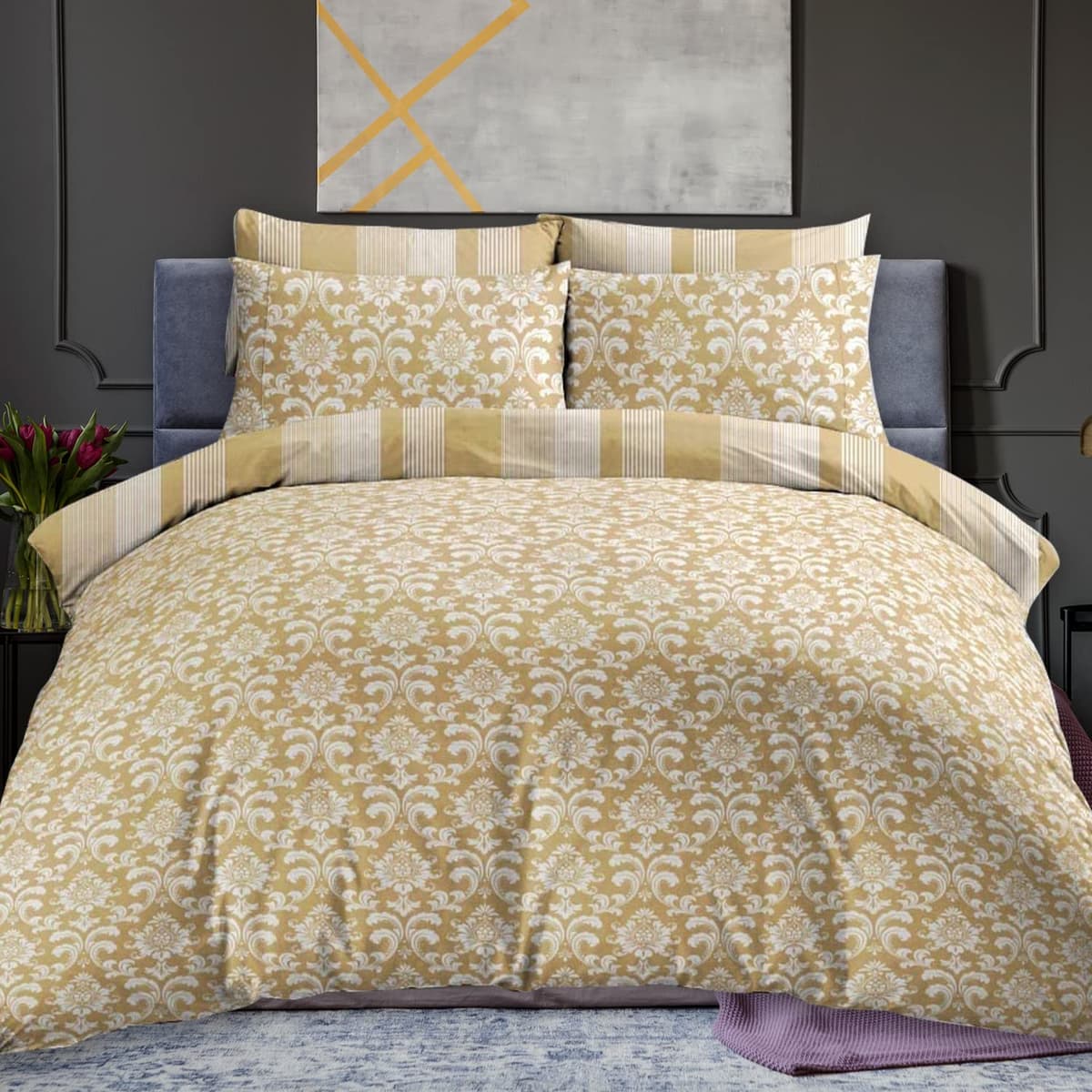 DTEX HOMES Double Duvet Set 100% Pure Cotton Reversible Printed Hotel Quality Duvet Cover Ultra Soft Easy Care double bedding Set Super Soft and Luxury Duvet Cover Sets (Balia Silver) — view 21