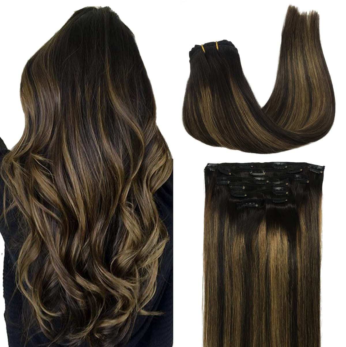 GOO GOO Clip in Hair Extensions Human Hair, 18inch 150g 9Pcs, #2 Dark Brown, Hair extensions for women, Human Hair Extensions Clip in — view 48