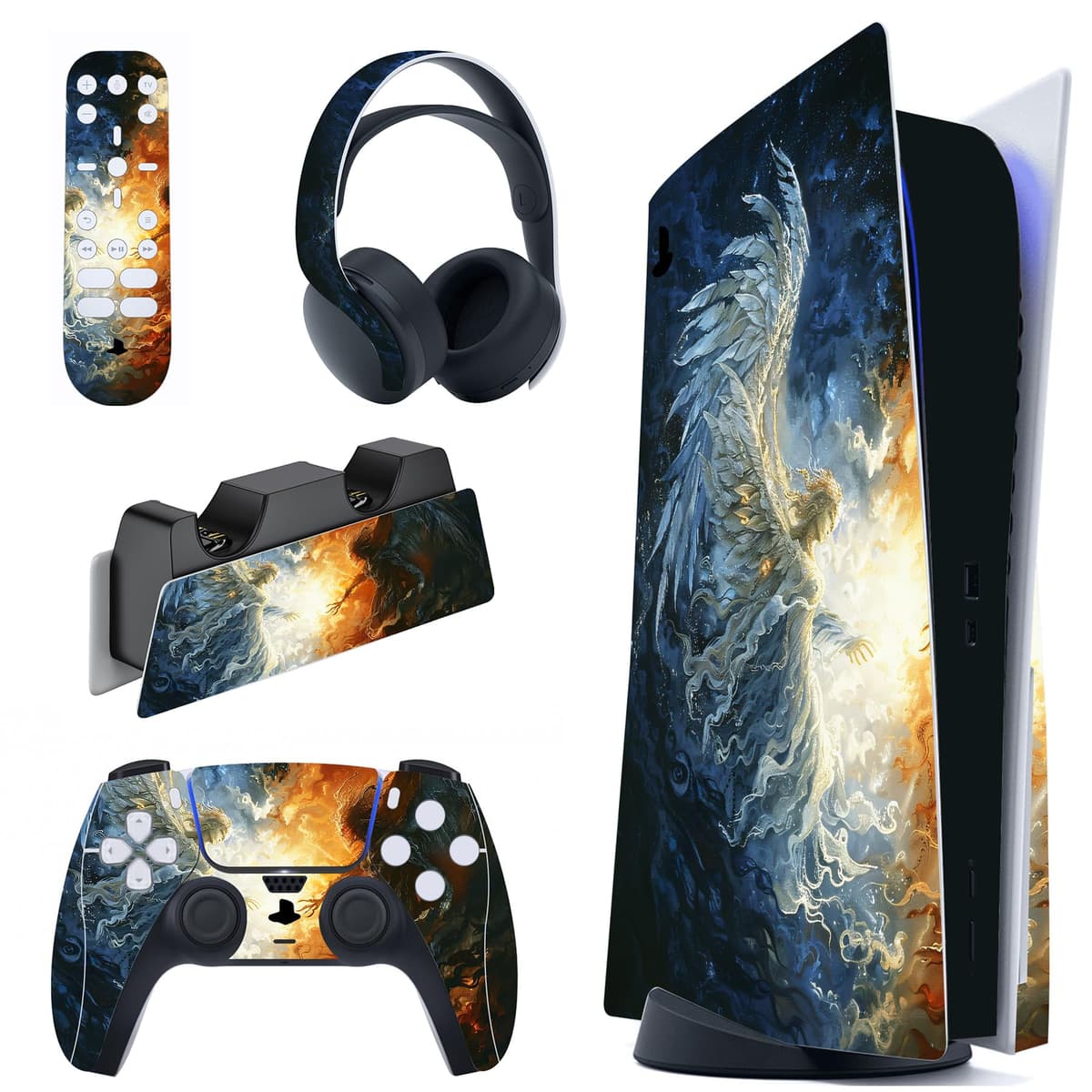 PlayVital Calcomanía Vinilo para ps5 Edición Disc - Pegatina Completa para Consola, Control, Base de Recarga, Control Remoto y Audífonos, Cubierta Protectora Adhesiva(Efecto de Mármol Dorado Rosa) — view 26