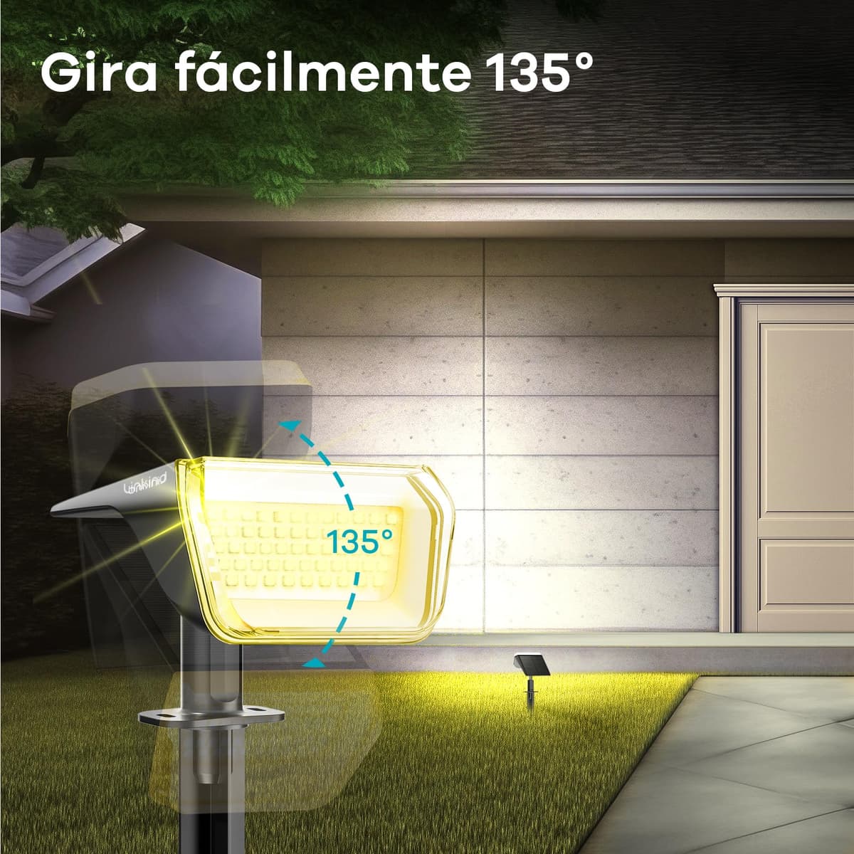 Linkind 60 LED Luces Solares Exterior Jardin,3000K Blanco Cálido Focos Solares con el modo de invierno, 800LM,Impermeable IP67 Lámparas Solares para Jardín, Patio, Calzada, Piscina,3 Piezas — view 6