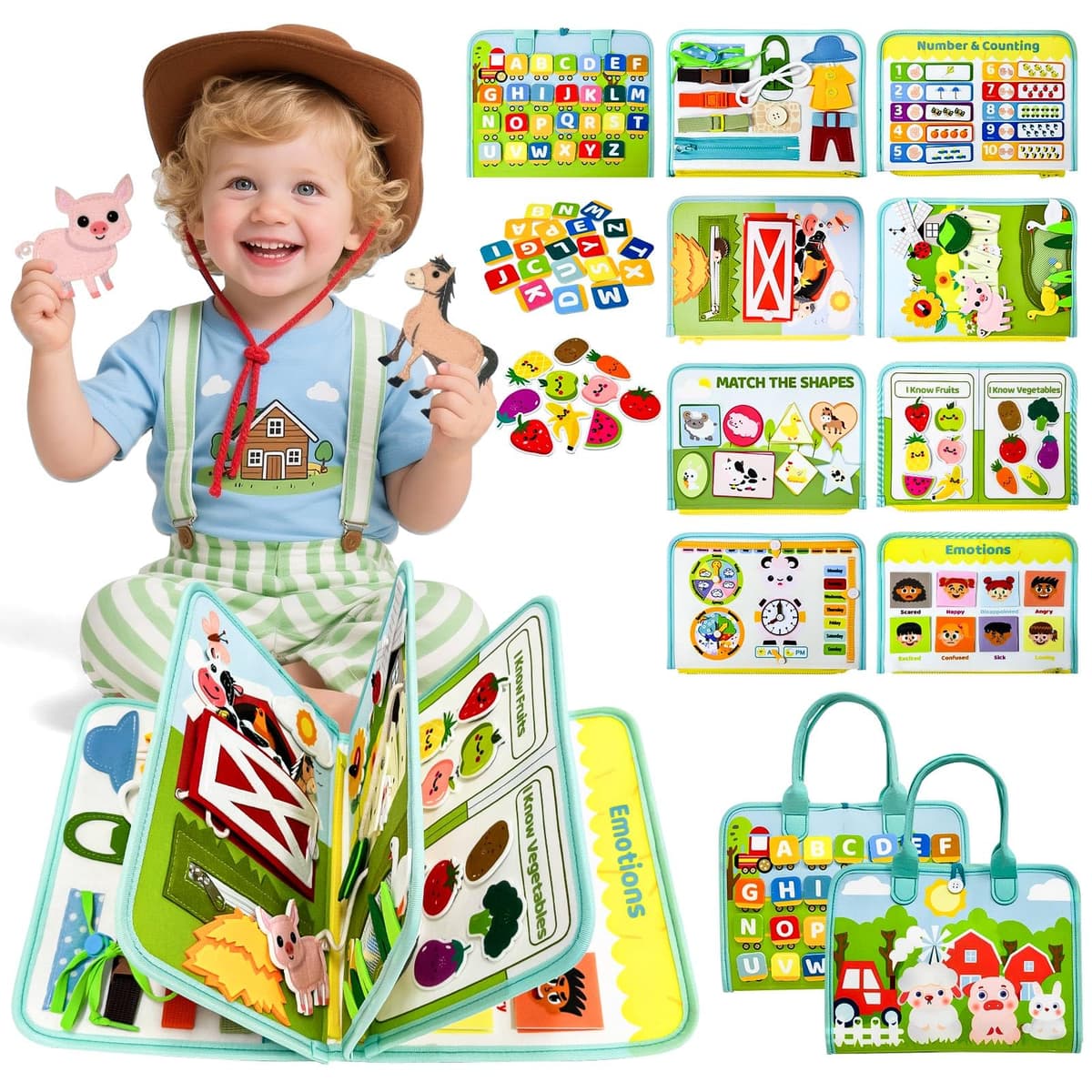 Busy Board, Juguetes Niños 2 Año, Juguetes Montessori 2 Años, Animales Granja Busy Board, Montessori 3 Año, Juegos Educativos 2 Años, Libro Montessori, Regalo Niños Niñas 3 Años