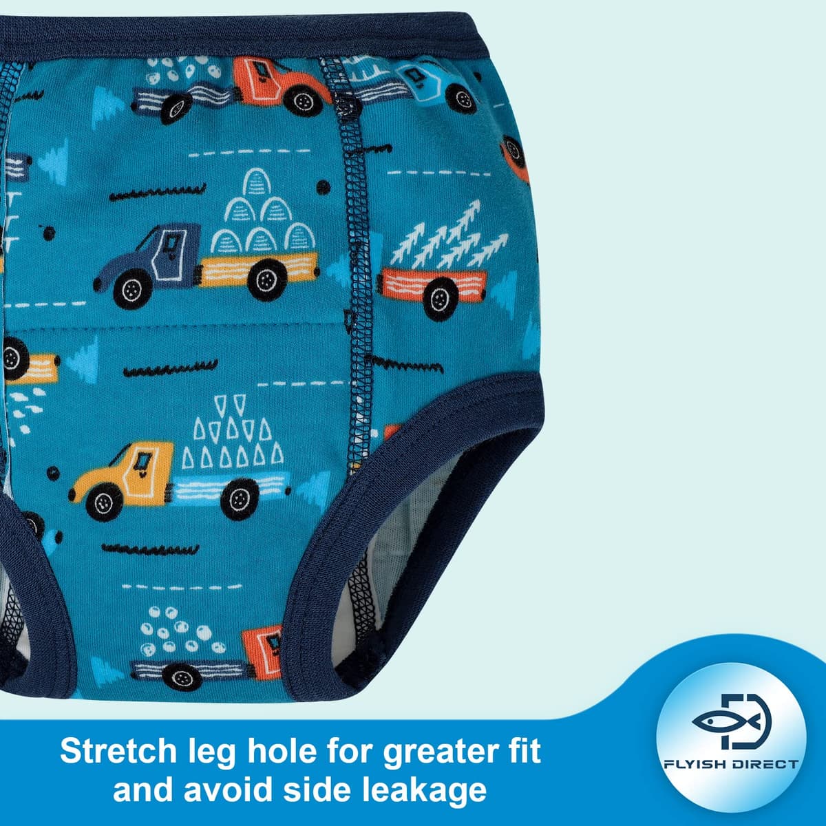 FLYISH DIRECT Potty Training Pants, Reusable Training Pants for Toddlers, 6 Packs of Car Potty Trainer Underwear for Boys, 2 Years, Blue Car — view 5