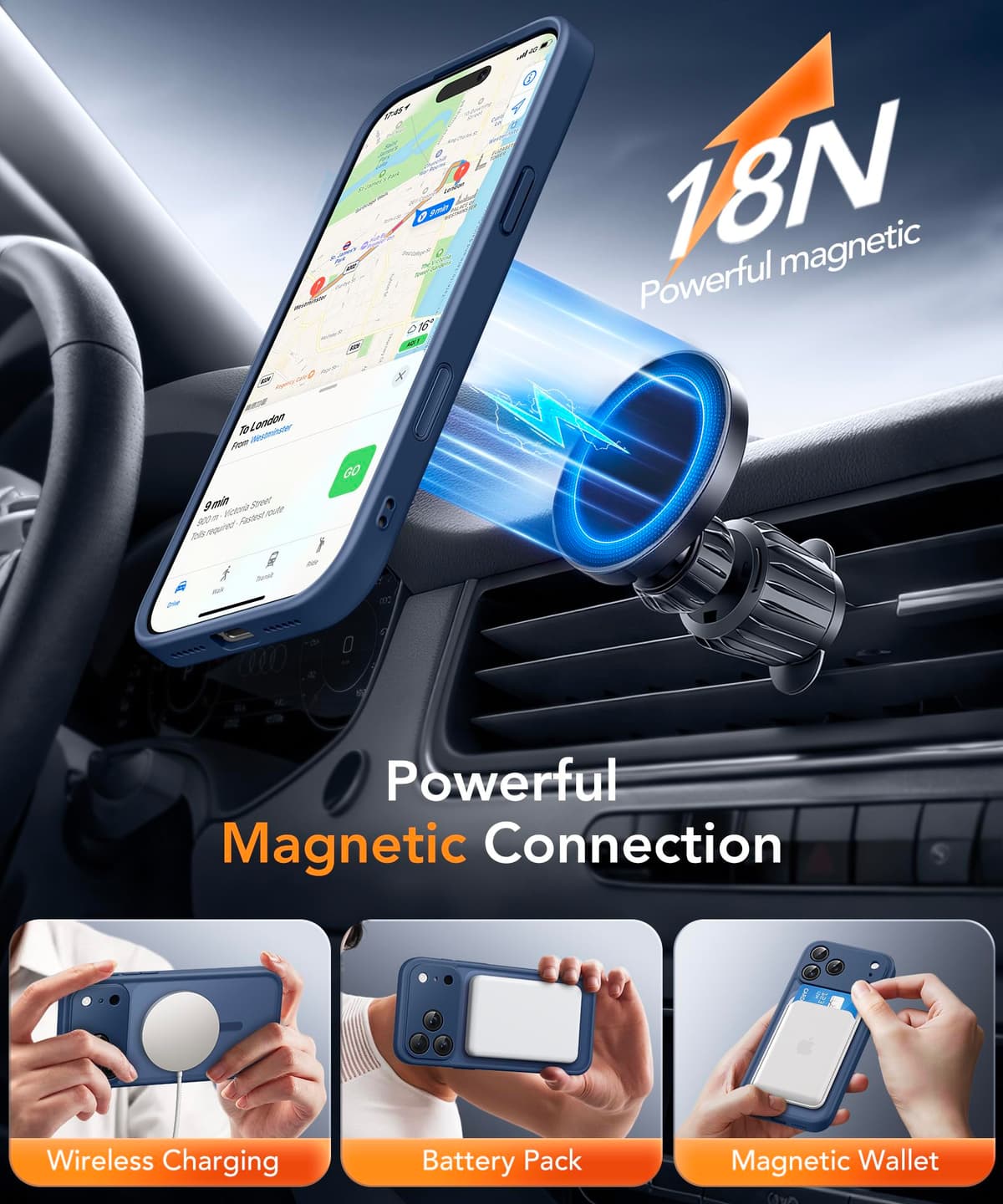 Magnetic Case for iPhone 17 Pro Max with Privacy Screen Protector [Compatible with MagSafe][Camera Protection][Military-Grade][Camera Control Cover]Translucent Matte 17 ProMax Phone Case,Blue — view 3