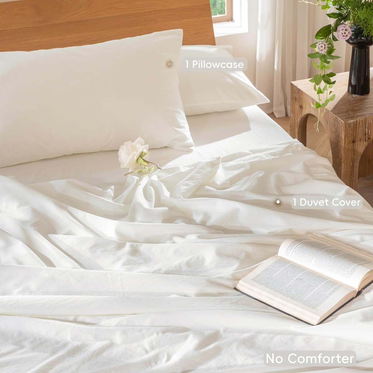 MooMee Bedding Duvet Cover Set 100% Washed Cotton Linen Like Textured Breathable Durable Soft Comfy (Tannish Linen Grey, King) — view 178