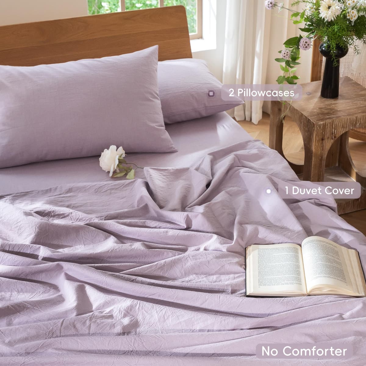 MooMee Bedding Duvet Cover Set 100% Washed Cotton Linen Like Textured Breathable Durable Soft Comfy (Tannish Linen Grey, King) — view 225