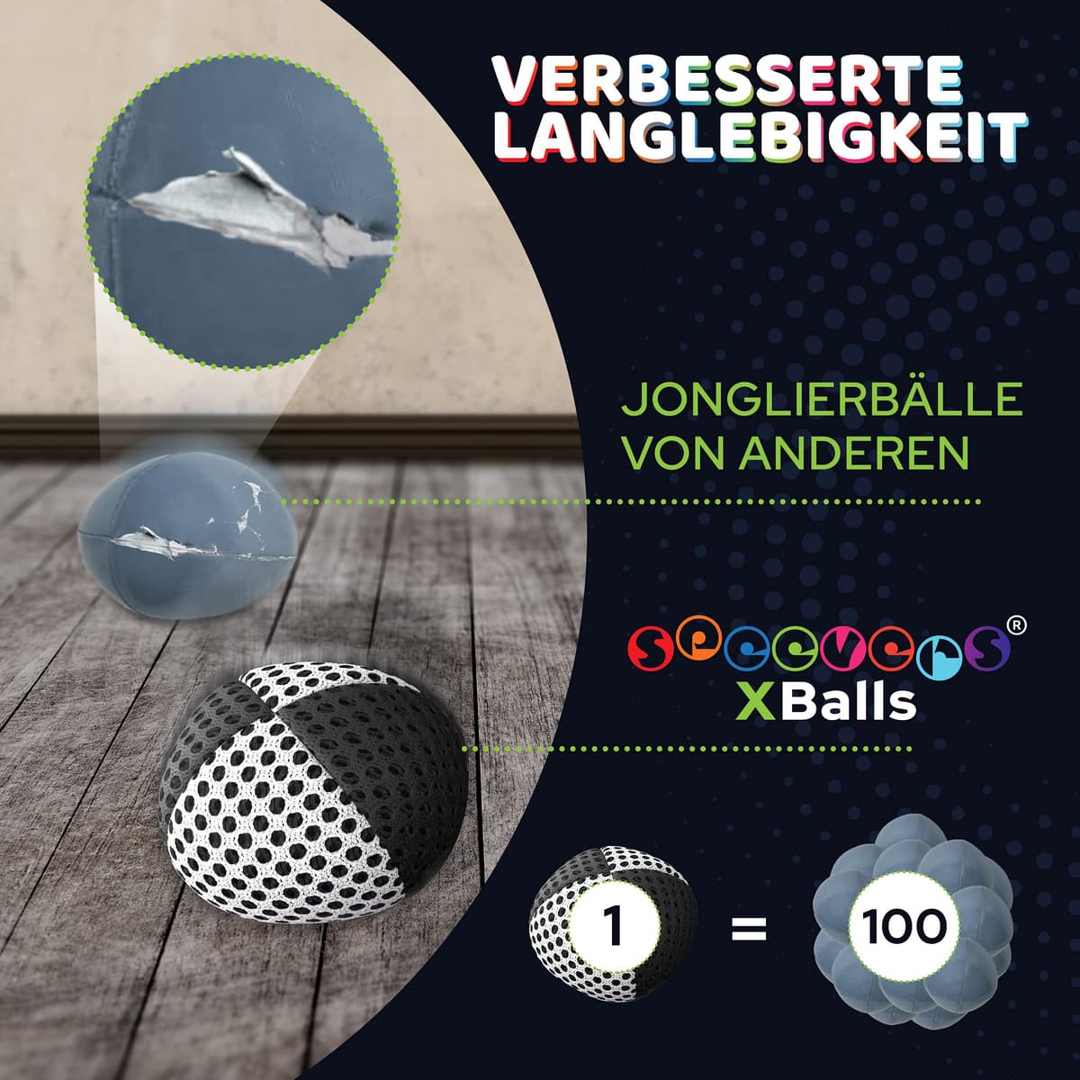 speevers Juego de 3 Pelotas de Malabares Profesionales Pelotas para Malabares en 15 Colores Juego Malabares niños, Adultos, Principiantes, Profesionales, Bolsa de Transporte (110g, Blanco y Negro) — view 3