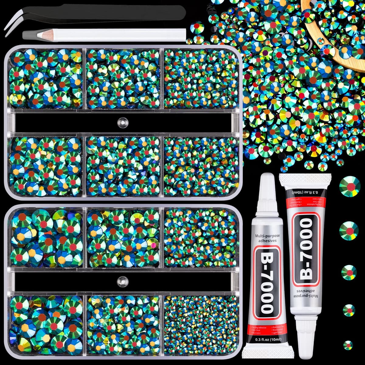 Resin Jelly Rhinestones for Crafting with B7000 Jewelry Glue, 2 Boxes Gold Flatback Crystals with 2Pcs 10ml Glue, Bedazzling Non Hotfix Gems for DIY Tumblers Clothing Shoes Manicure — view 36
