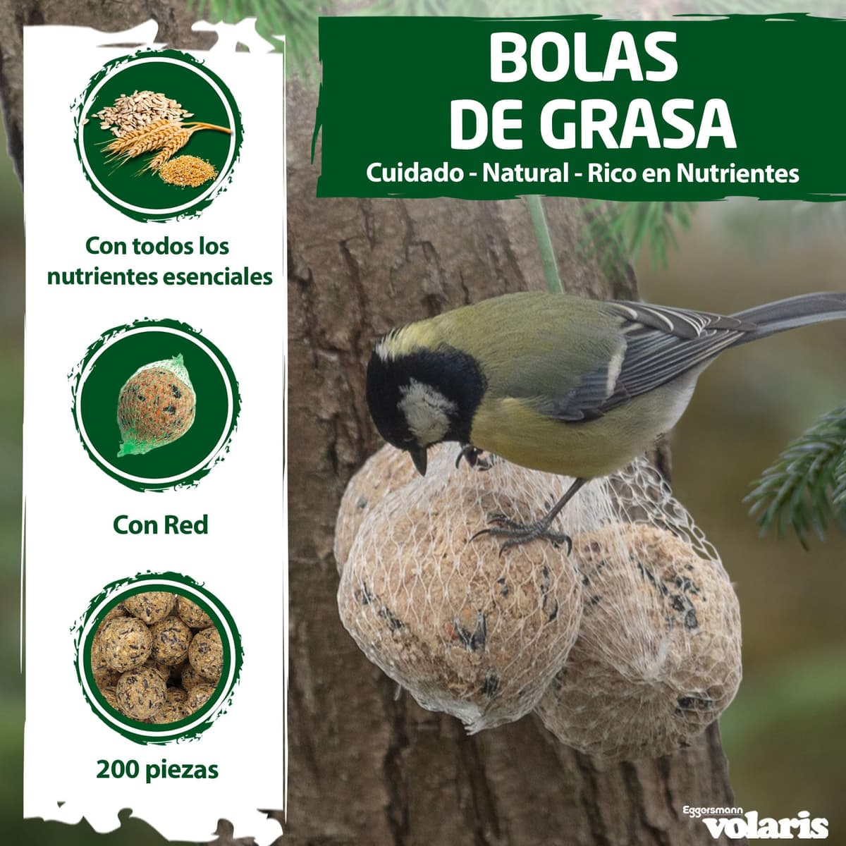 Eggersmann volaris Meisenknödel con red 200 piezas [MEISENkugeln] 18 kg – Alimento para pájaros silvestres – Bollas nutritivas para todos los pájaros de jardín – Meisenknödel en red todo el año y — view 2