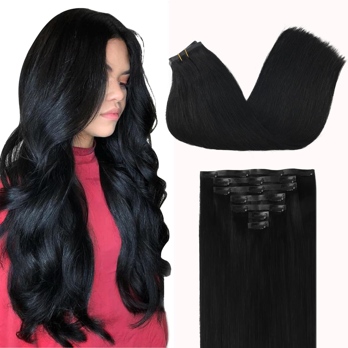 GOO GOO Clip in Hair Extensions Human Hair, 18inch 150g 9Pcs, #2 Dark Brown, Hair extensions for women, Human Hair Extensions Clip in — view 91