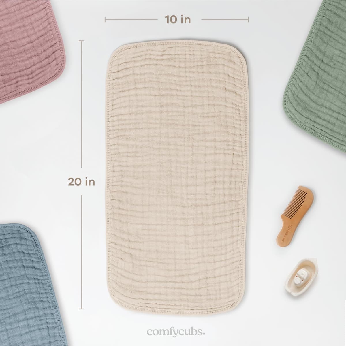 Comfy Cubs Muslin Burp Cloths 50 x 25 cm, Pack of 6 - Large 6-Layer Ultra-Absorbent 100% Cotton for Babies Drool & Messes - Safe & Gentle Baby Burp Cloth Set for Boys & Girls - Sand — view 3