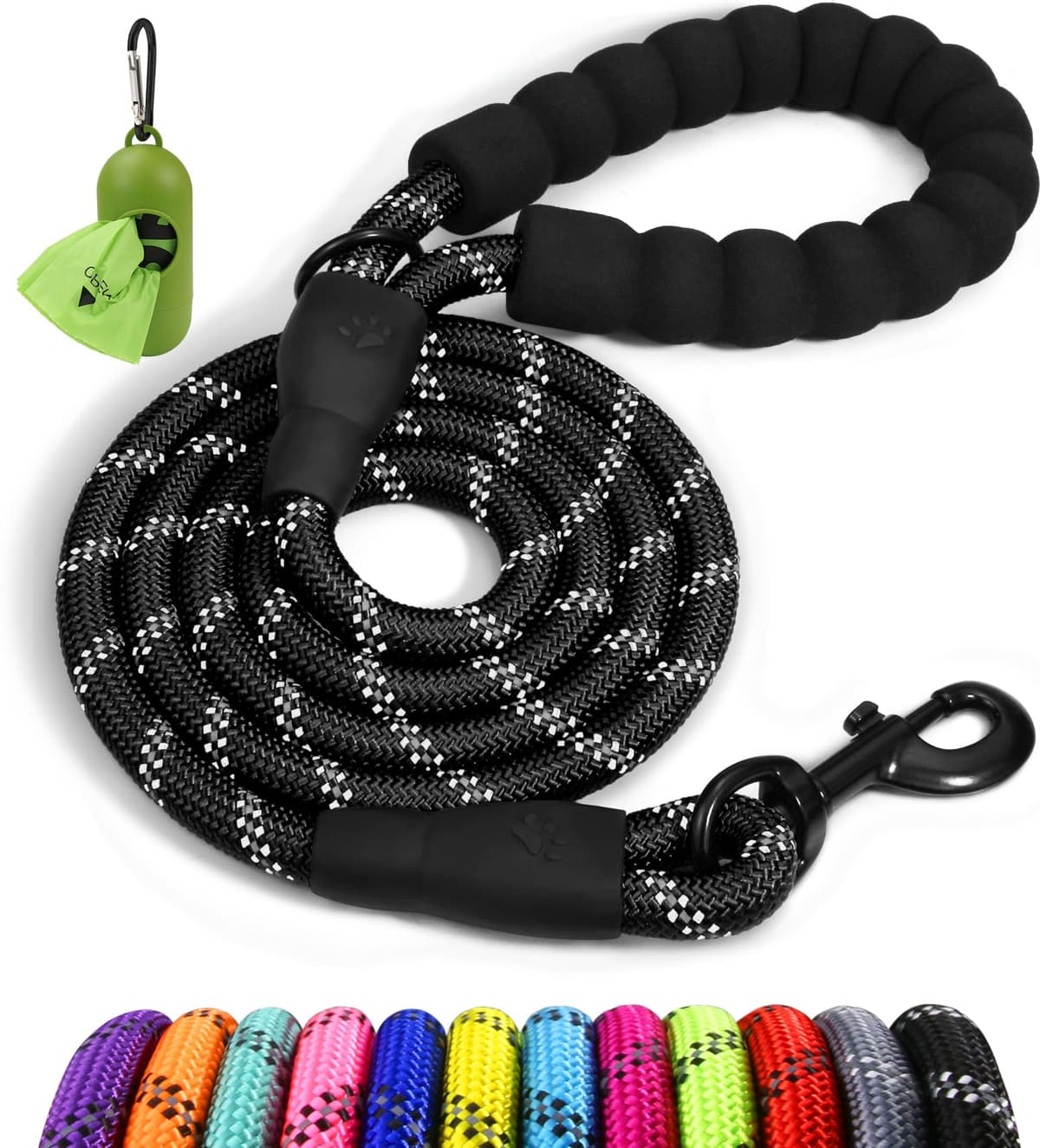 Taglory Correa de Perro, 1,2 m Correa de Fuerte de Perro para Perros Medianos y Grandes con Mango Acolchado Suave y Hilos Reflectantes, Negro