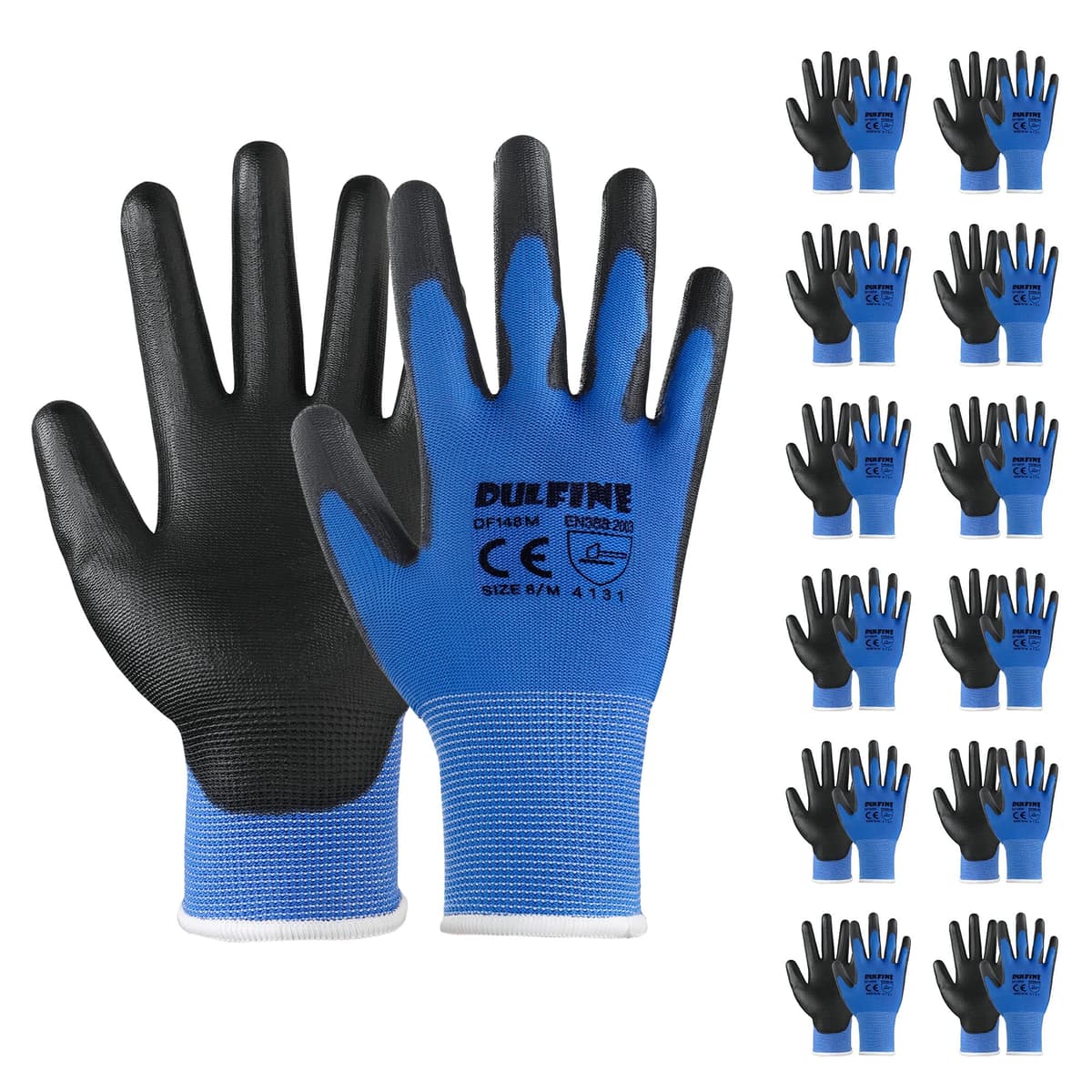 DULFINE Ultra-Thin PU Coated Work Gloves-12 Pairs,Excellent Grip,Nylon Shell Black Polyurethane Coated Safety Work Gloves, Knit Wrist Cuff,Ideal for Light Duty Work. (X-Small) — view 6