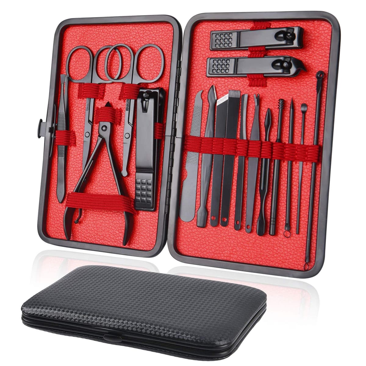 URAQT Manicure Set for Women, 7 Pcs Nail Clippers and Grooming Kit for Eyebrows, Stainless Steel Nail Care Tools with Leather Case for Travel and Home — view 8