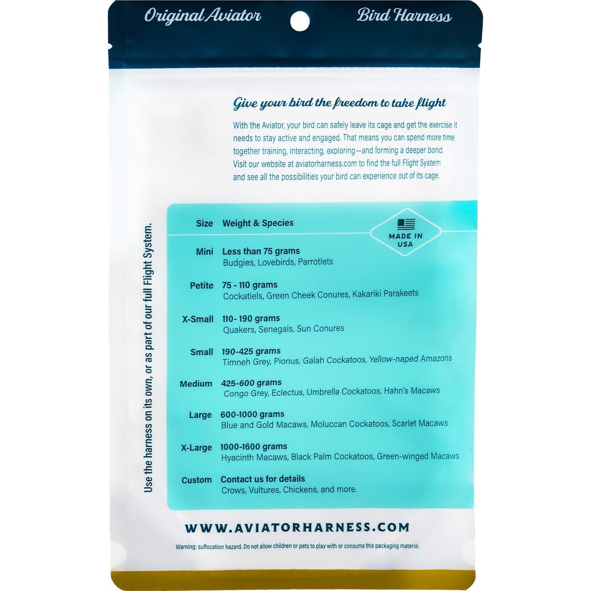 The AVIATOR Pet Bird Harness and Leash: Medium Blue — view 2