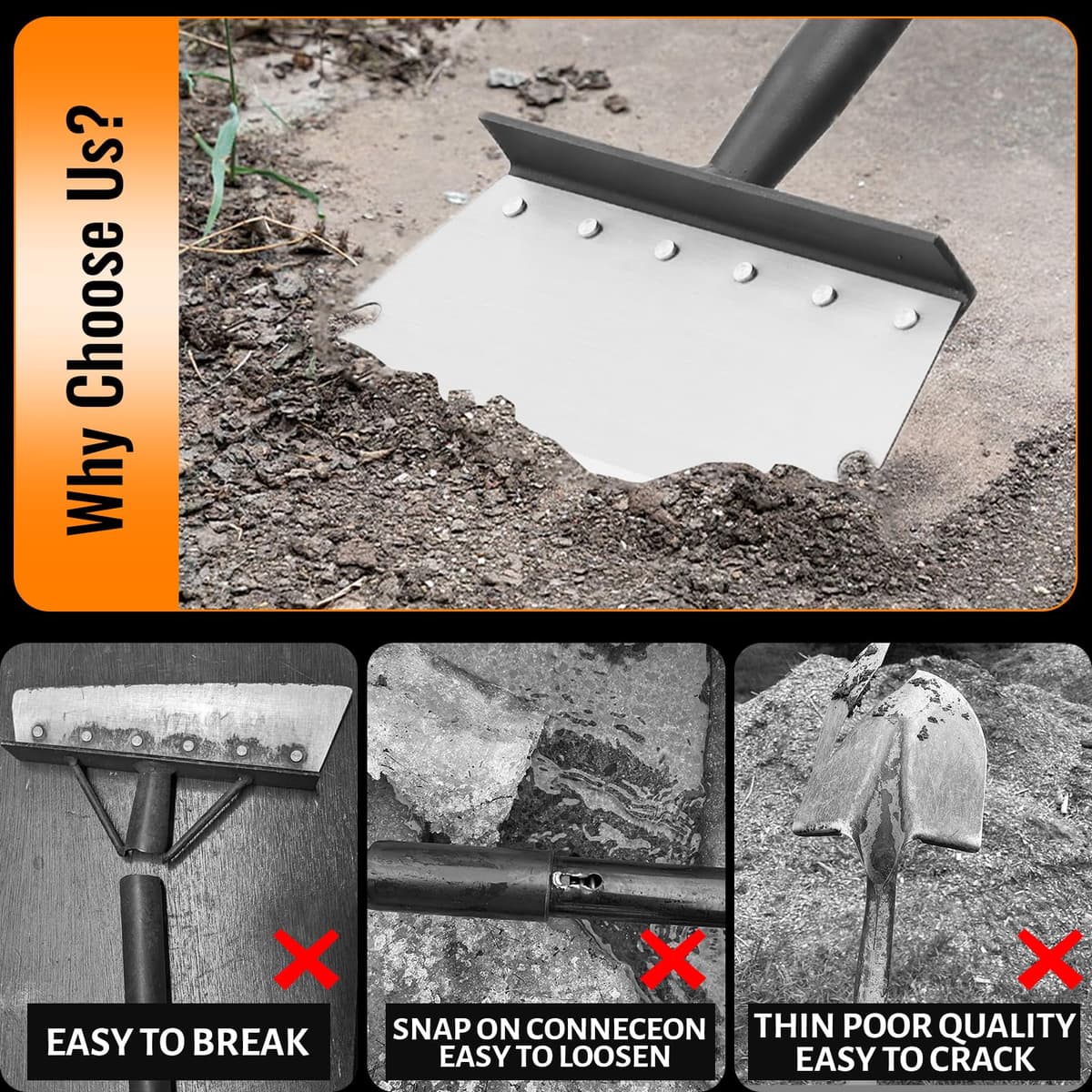 Pala de Jardín Multifuncional con Largo Mango 148 cm, Pala Plana de Acero raspador de jardín para Malas Hierbas y Musgo, Pala de Limpieza de JardíN para Plantas, Palear Nieve, Limpiar Granjas — view 4