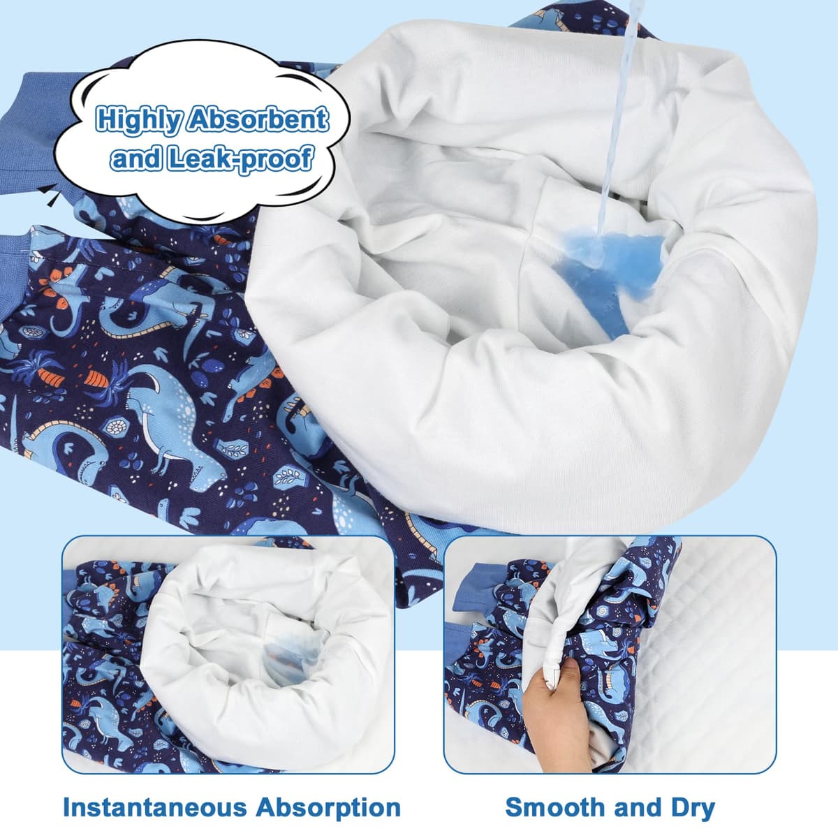 FLYISH DIRECT Potty Training Pants, 2 Pairs Absorbent Diaper Pants, Leak-Proof Reusable Training Pants Boys, 100% Cotton, Breathable Potty Trouser for Kids, 5-7 Years, Dinosaur & Dog — view 2
