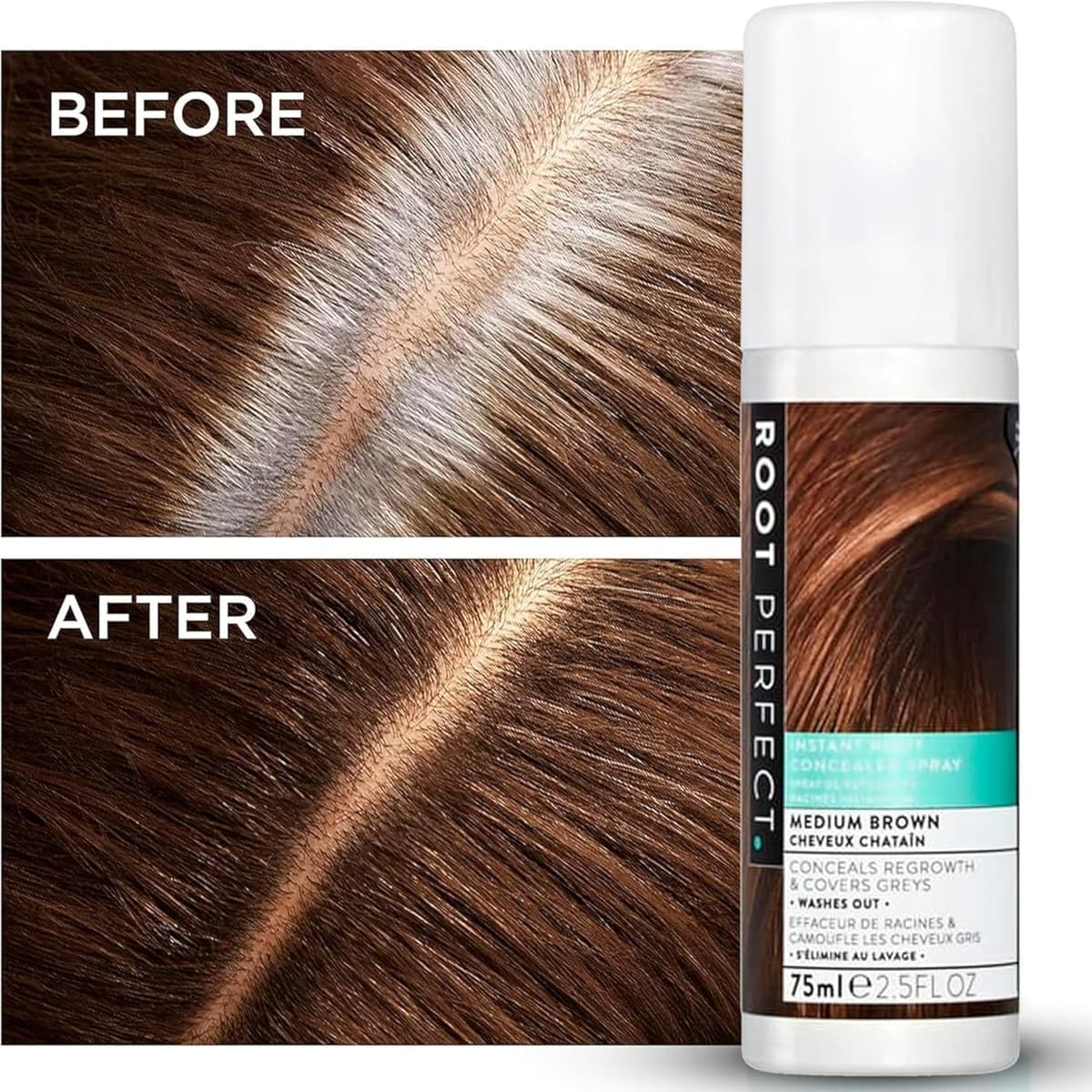 ROOT PERFECT Dark Brown Root Concealer Spray: Instant Gray Coverage, Temporary Hair Color Touch Up, Quick Salon Quality Dye for Women, 75ml — view 2