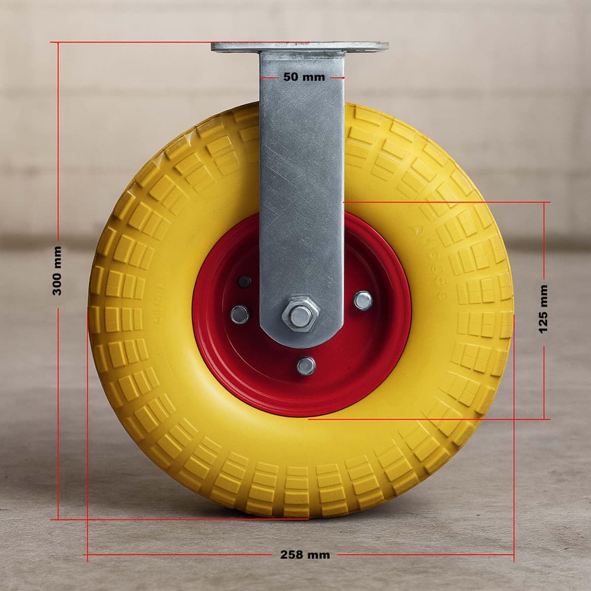 Fixed Castor 258x78mm Puncture-proof with Metal Rim and Fixture — view 3