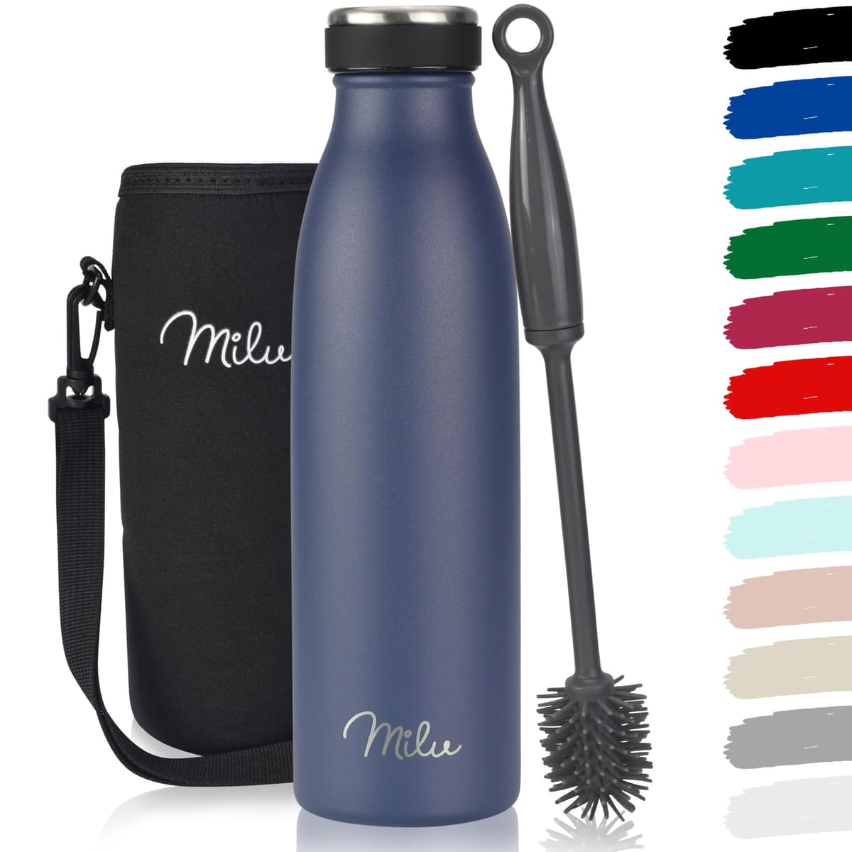 Milu Stainless Steel Drinking Bottle 1500 ml - Insulated Thermo Flask for Water - Leak Proof, Insulated and Double Walled, Carbonated (Granite Navy Blue, 1,5L) — view 29