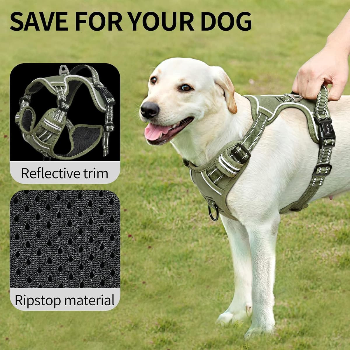 HEELE Dog Harness, Dog Harness for Small Medium Large Dogs No Pull Adjustable Padded Reflective Harness with Handle for Walking Training, Green, S — view 3