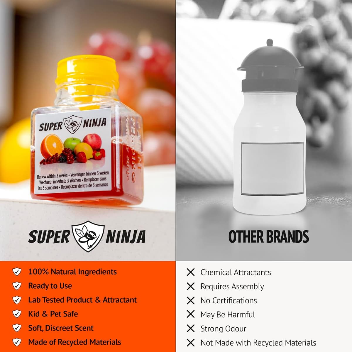 Super Ninja Fruit Fly Trap - 1 pack, Highly Effective Fruit Fly Killer for Home & Kitchen, Up to 3 Weeks of Performance per Bottle, Child & Pet Friendly 1 Trap — view 8