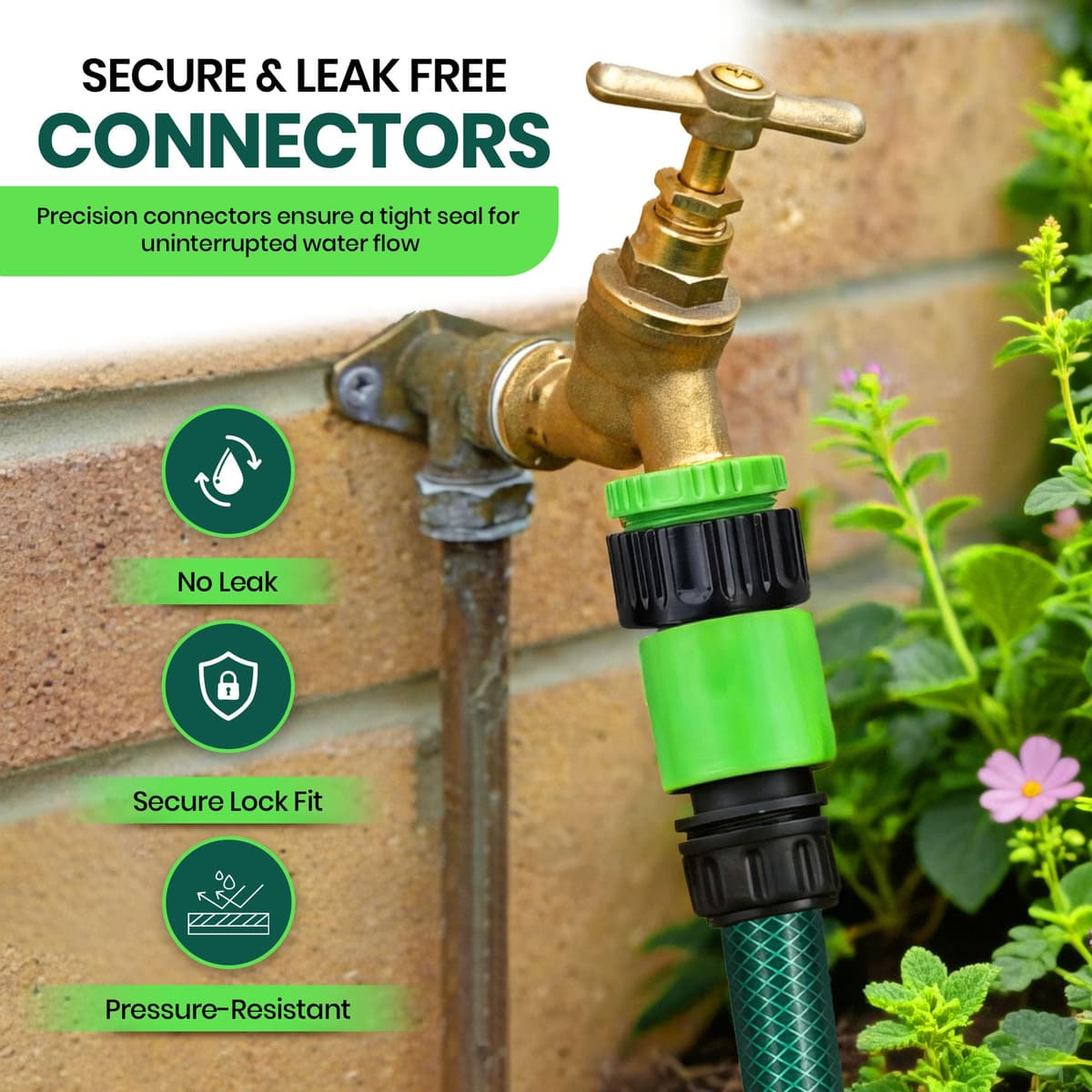 Garden Hose Pipe with Connectors and Hosepipe Spray Gun - Reinforced Garden Hose Set Including Adjustable Hosepipe Spray Gun, Tap Connector and 2 Couplers for Plant Watering and Car Washing (30m) — view 5