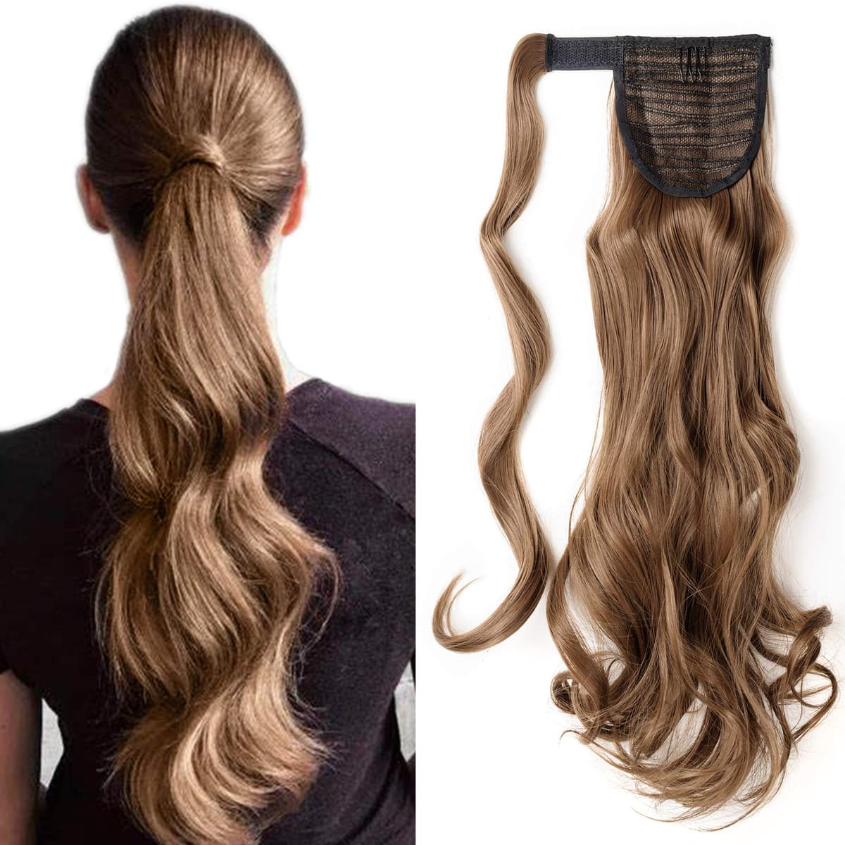 17"(43cm) SEGO Ponytail Long Synthetic Hair Looks Natural [Red Brown/Orange] Clip in Hair Extensions Curly Tail Ponytail Extension (90g) — view 30