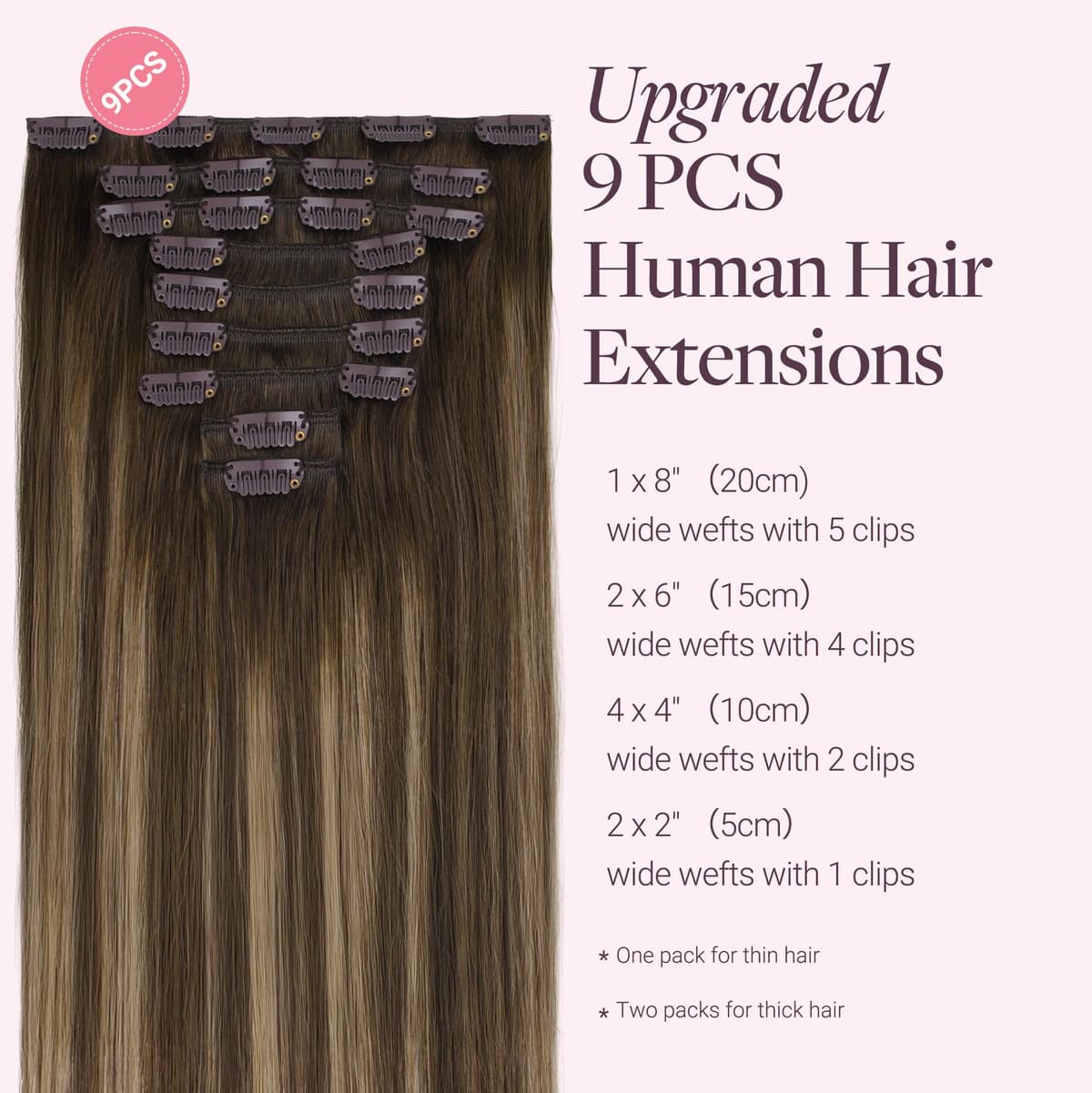 GOO GOO Clip in Hair Extensions Human Hair, 18inch 150g 9Pcs, #2 Dark Brown, Hair extensions for women, Human Hair Extensions Clip in — view 146