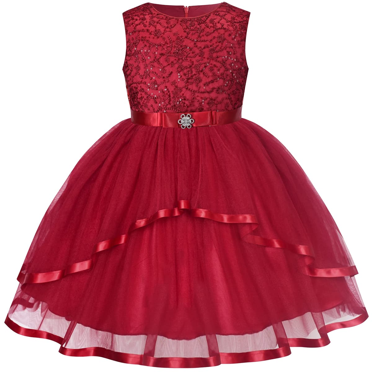 Sunny Fashion Flower Girls Dress Blue Belted Wedding Party Bridesmaid Size 4-12 — view 22