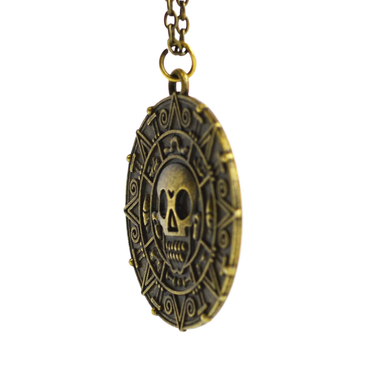 Pirates of the Caribbean Aztec Coin Medallion Skull Charm Necklace — view 2