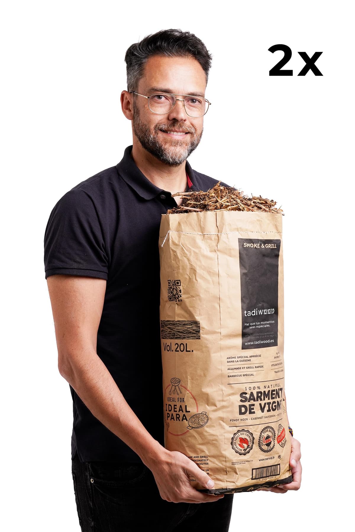 2x20L Sarmiento de Vid Trozeado. Ideal Barbacoas, Arroces, Paellas, Calçots o Chuletitas de Cordero. Hecho en España. Leña de Endendido Rápido. 100% Natural sin aditivos — view 3