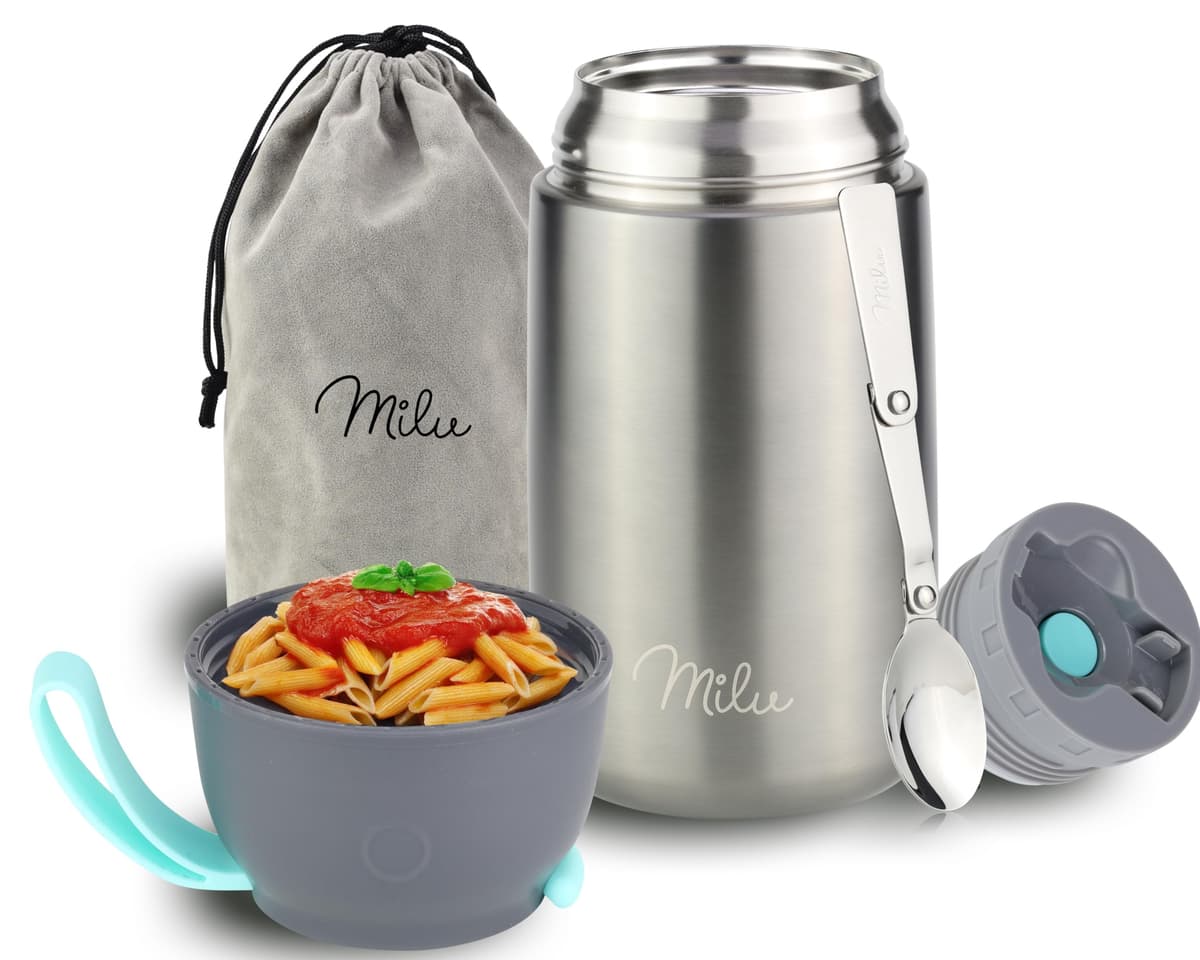 Milu Termo para Comida 450 ml Taza Aislada, Botella de Acero Inoxidable Aislada Alimentos, Beber y sopa de los niños de adultos Térmico (450ml/Verde Azul) — view 57
