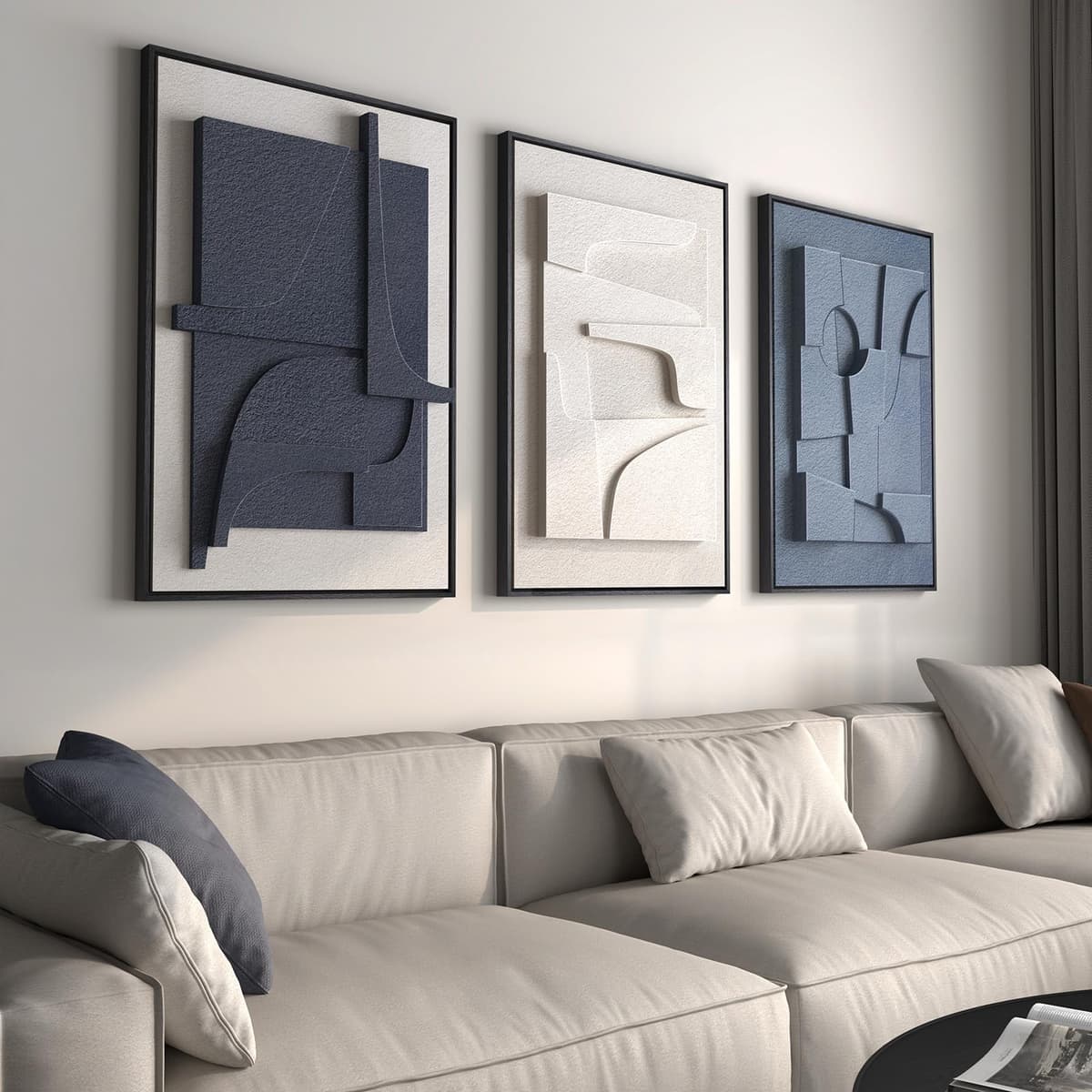 Large 3D Textured Framed Abstract Wall Art for Living Room, 3 Piece Modern Paintings Artwork for Walls, Black White Brown Geometric Sandstone Texture Pictures for Hallway Office Home Decor 24x36 In — view 15