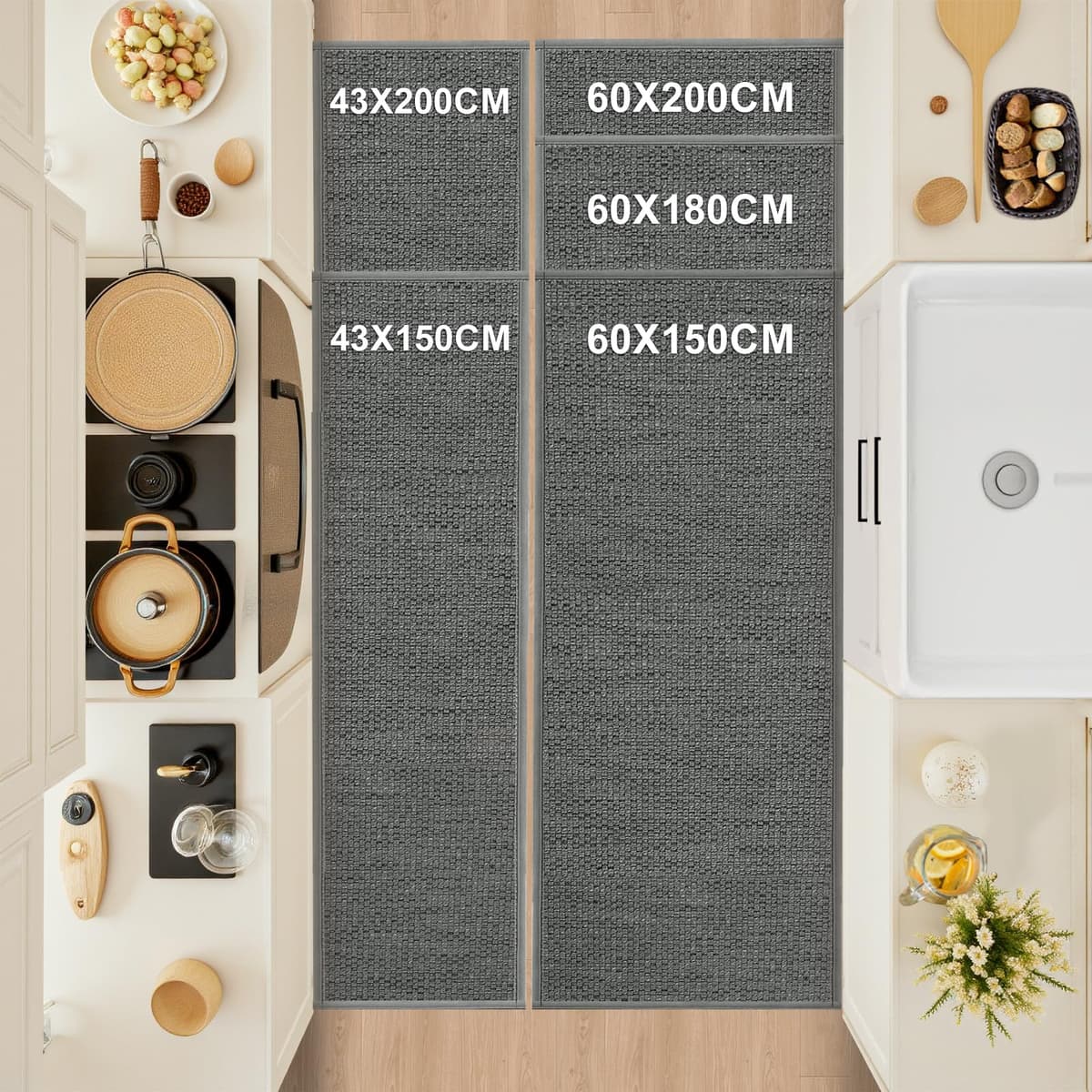LEKEEPGO Alfombra Cocina Lavable Antideslizante 43.5x200cm, Alfombras Cocina Lavable, Alfombra Pasillo Larga, Tapete Cocina, Absorbente Alfombra para Cocina, Comedor, Lavadero, Pasillo, Gris — view 2