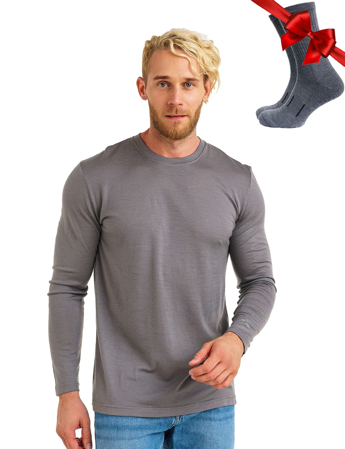 Merino.tech Camiseta Lana Merino Hombre - Deportiva Ropa Térmica 100% Lana Merino Ligero, Medio, Pesado con Calcetines — view 30