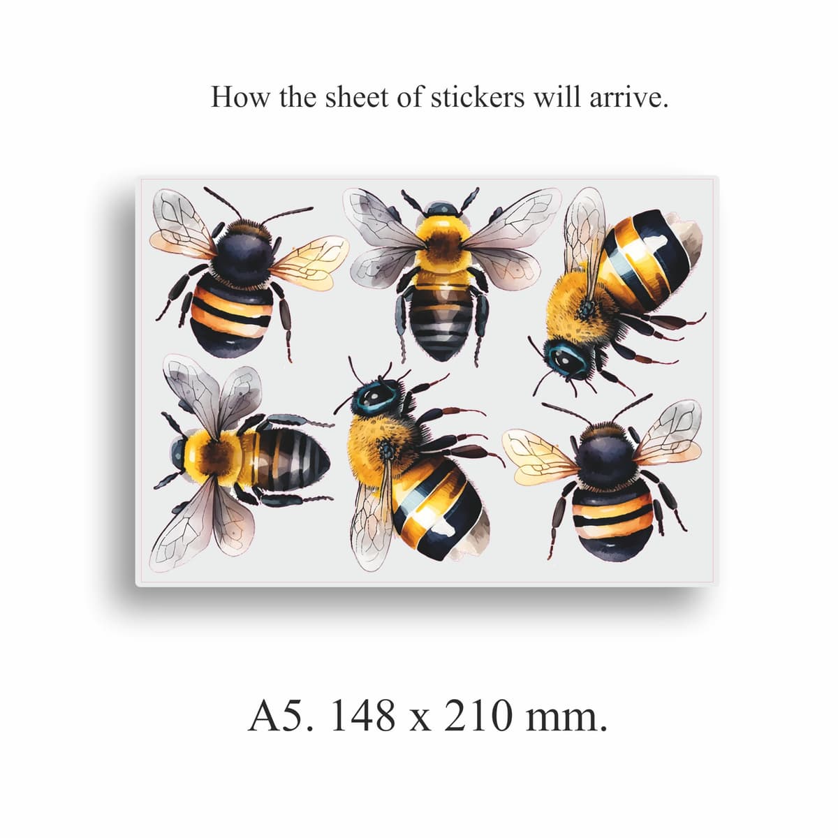 Bumblebee Wall Stickers, Hardwearing Waterproof 0% Transparency Decals, DIY Peel & Stick Perfect to Cover Marks, Wall Decor, Weatherproof for Cars & Other Home Projects. LaoGraphics® (6 Bees, A5) — view 3
