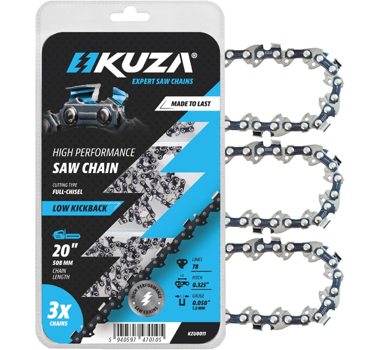 20 Inch Chainsaw Chain 0.325" Pitch, 050" Gauge, 78 Drive Links, German Steel, fits Echo CS-490/440, Craftsman S205/CMXGSAMY462S, PP4620AVX, Milwaukee M18 FUEL - 20BPX78CQ, Remington, Ryobi and More