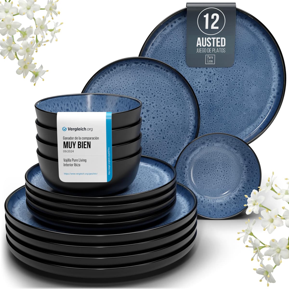 Juego de 6 platos hondos Ibiza – gres premium, resistente a los arañazos, apto para lavavajillas, microondas – Elegante juego de platos hondos – Platos de pasta hondos grandes – Pure Living vajilla — view 10